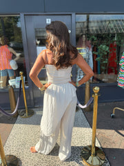 Strapless lurex jumpsuit “Yada” Ecru