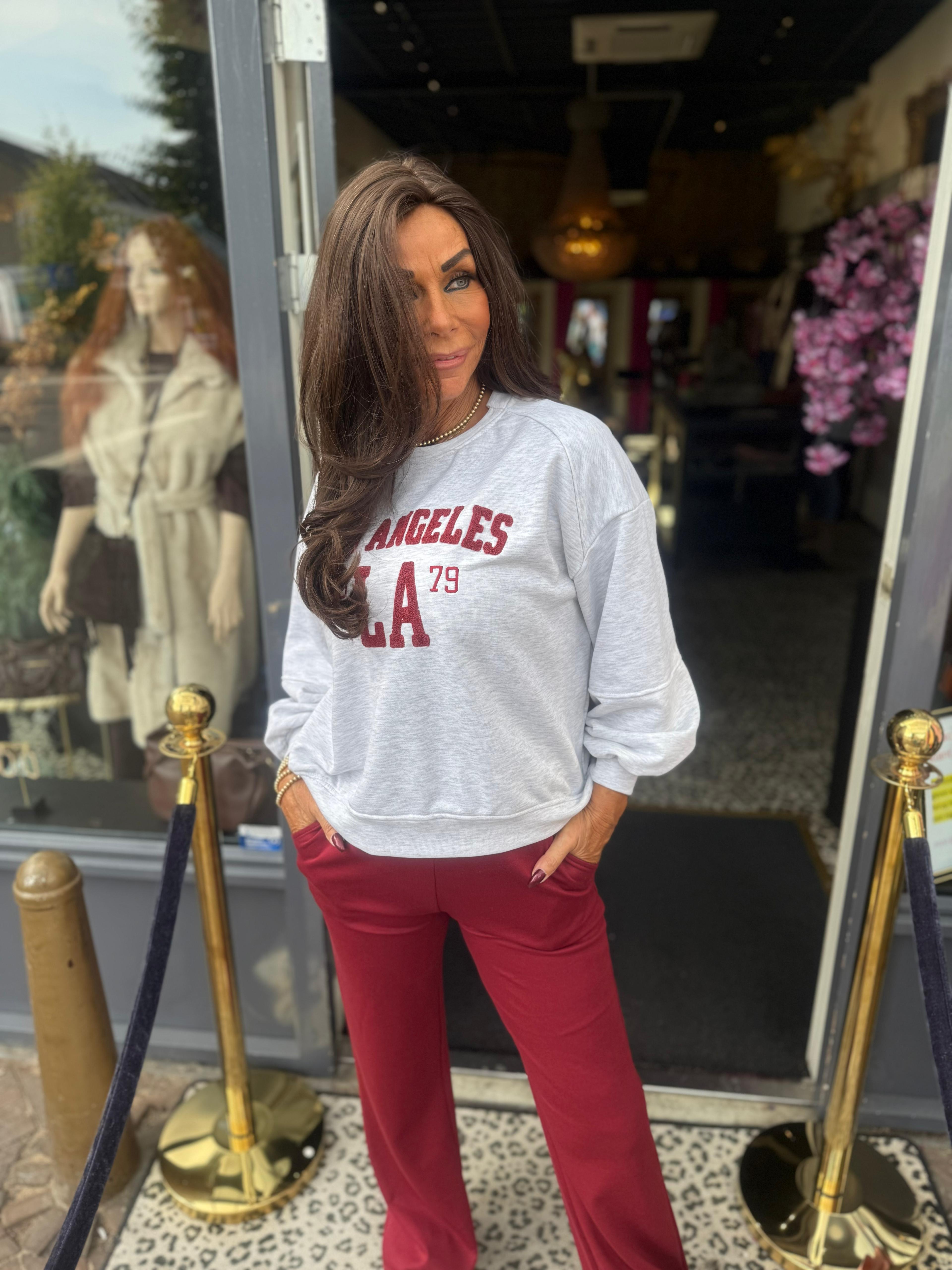 Sweater "Los Angeles" Grijs/bordeaux