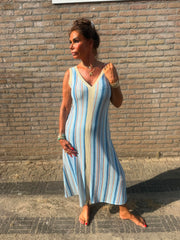 Lurex Jurk "Egyptian" lichtblauw beige