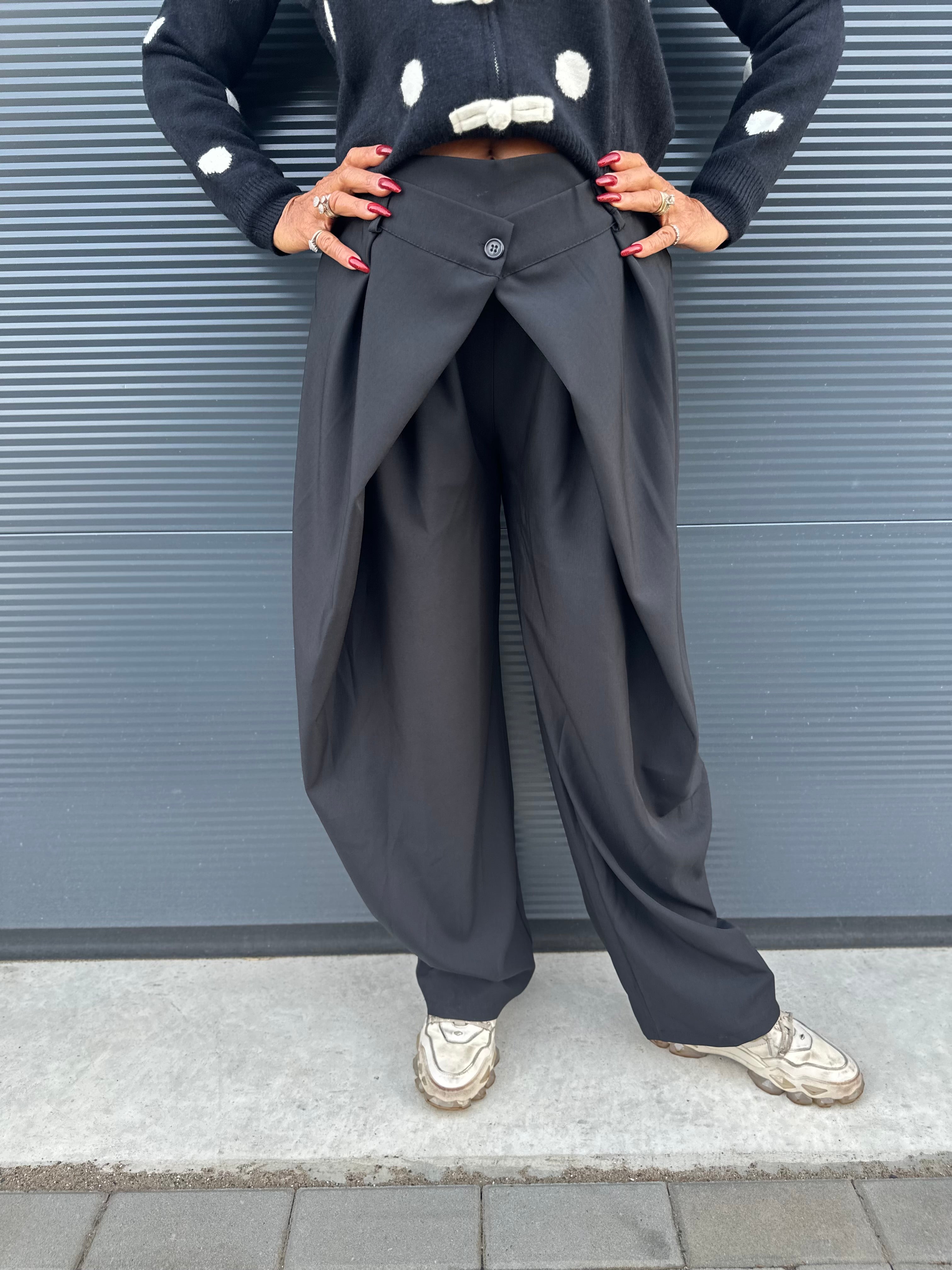 Plooien Pantalon ballon wide zwart