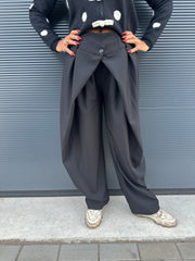 Plooien Pantalon ballon wide zwart