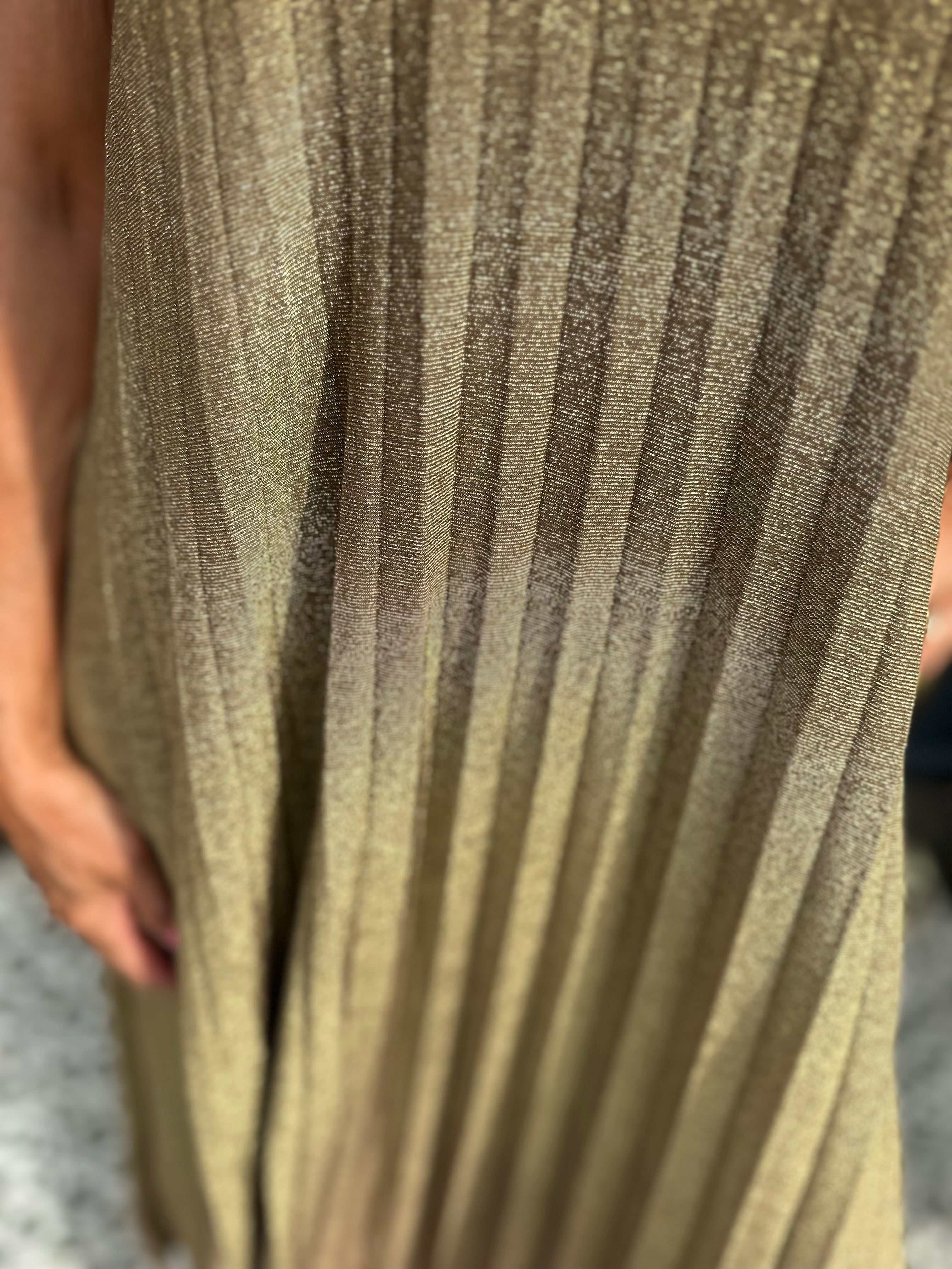 Lurex plisé Jurk "Emily" groen/goud