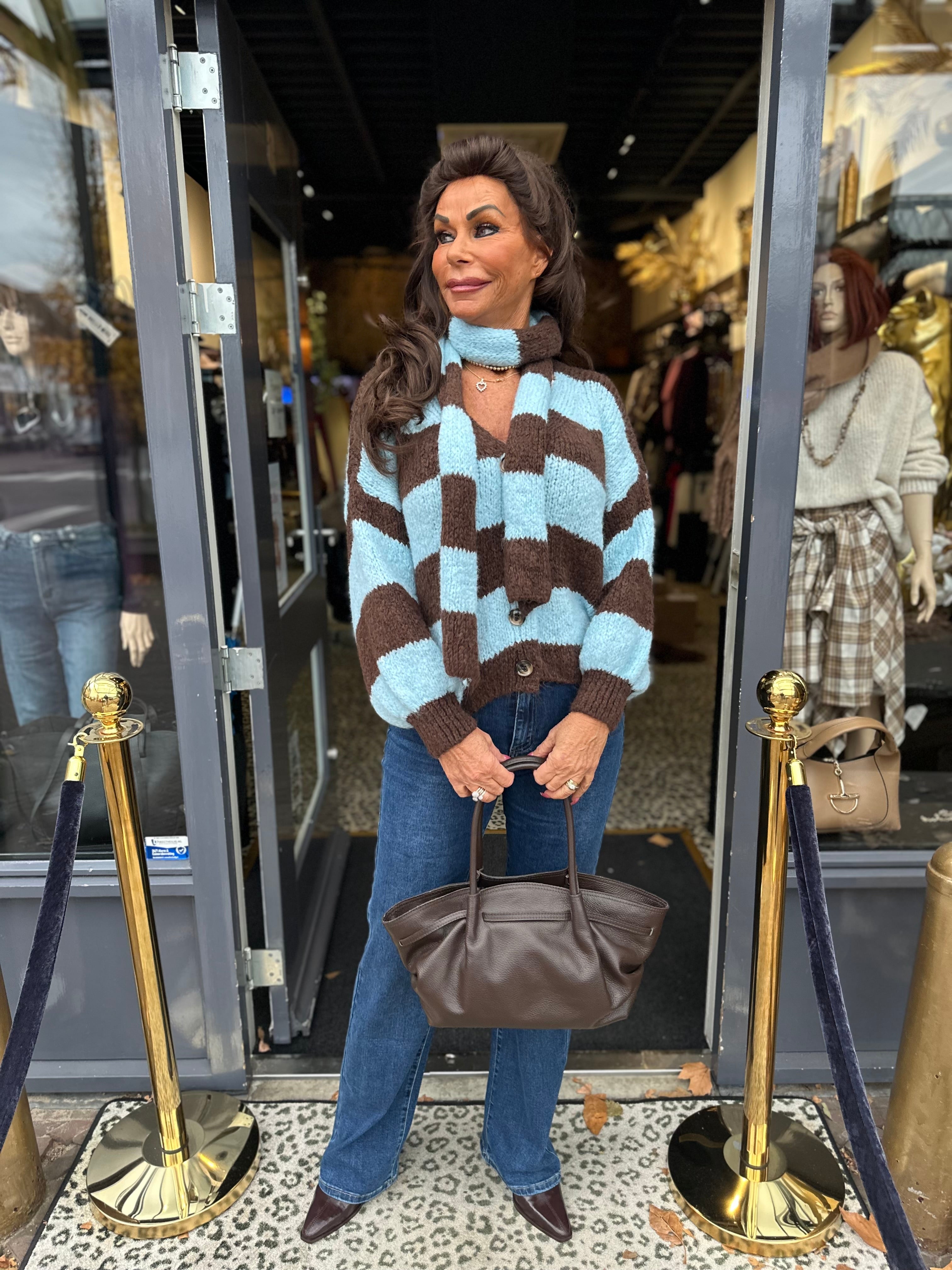 Vest met sjaal gestreept blauw/bruin