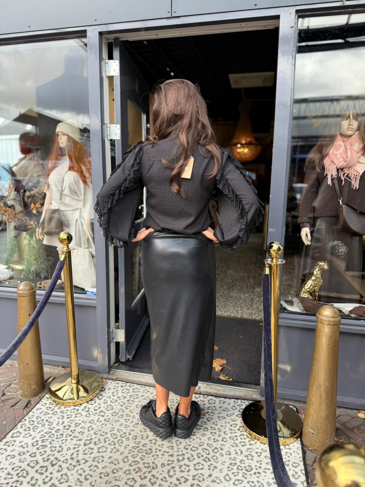 Leren rok "Ribbon" split Zwart