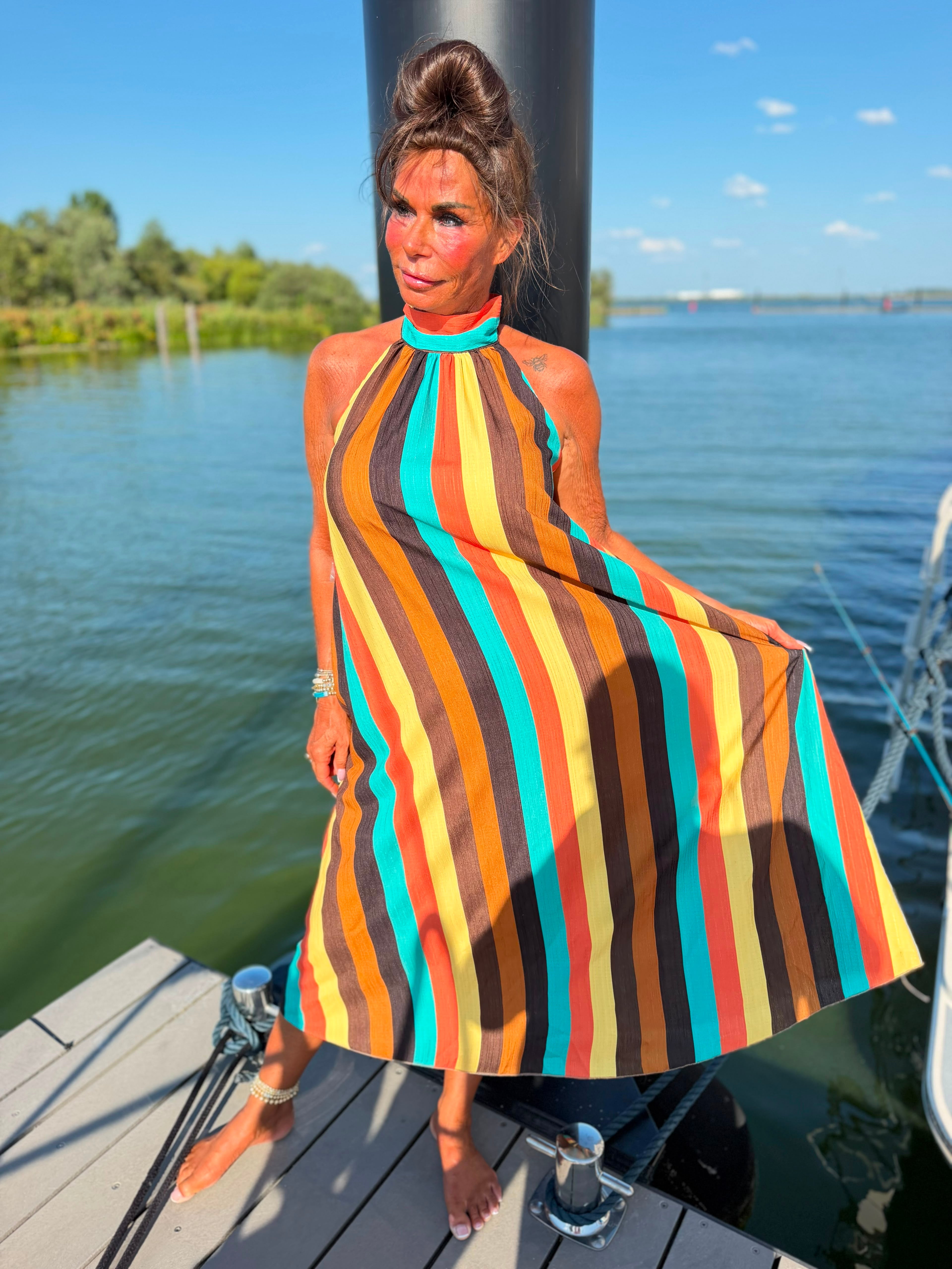 Halterjurk Rainbow stripe Brown