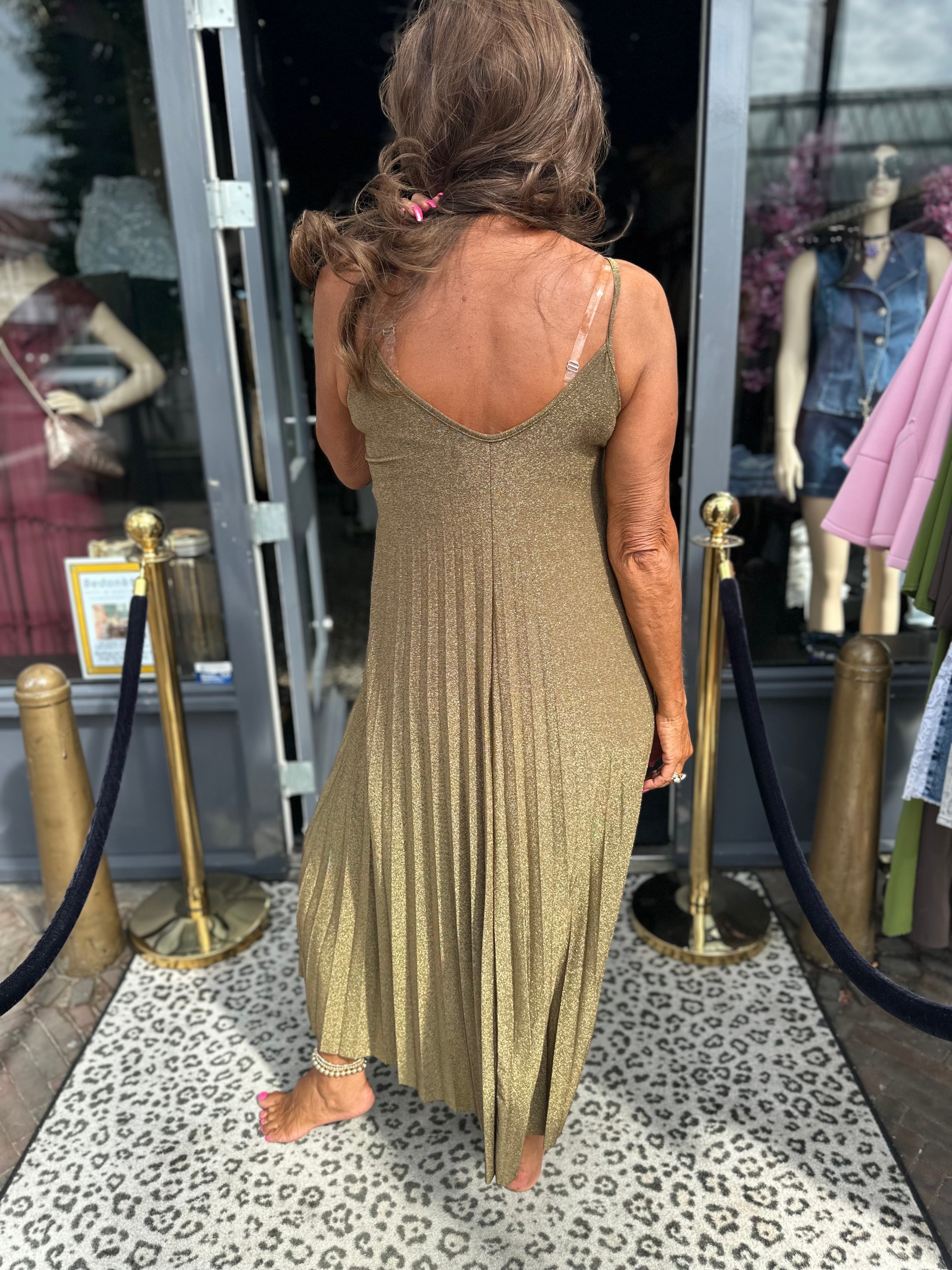 Lurex plisé Jurk "Emily" groen/goud