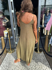Lurex plisé Jurk "Emily" groen/goud