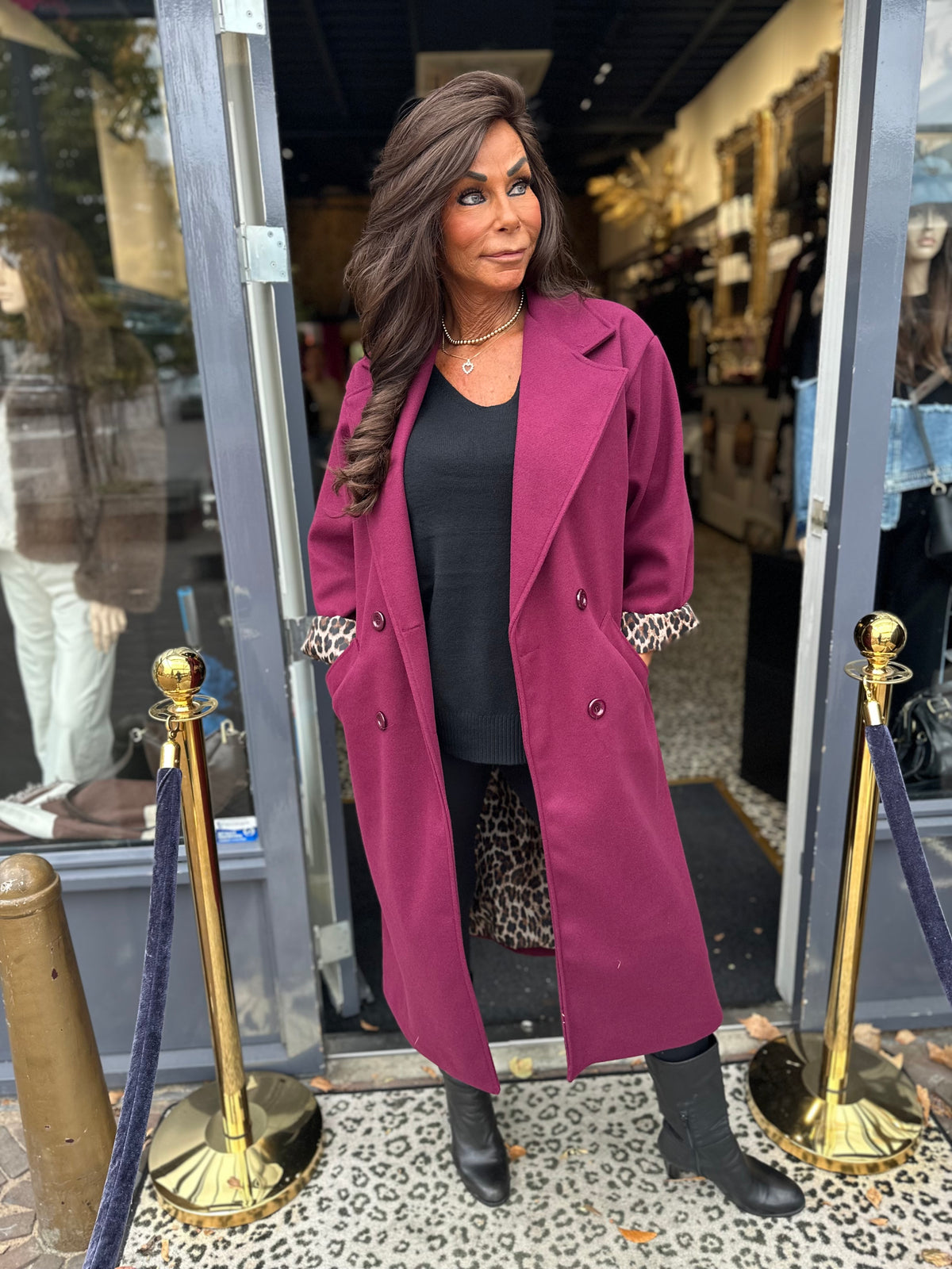 Lange Jas "Oktober" Bordeaux/panter
