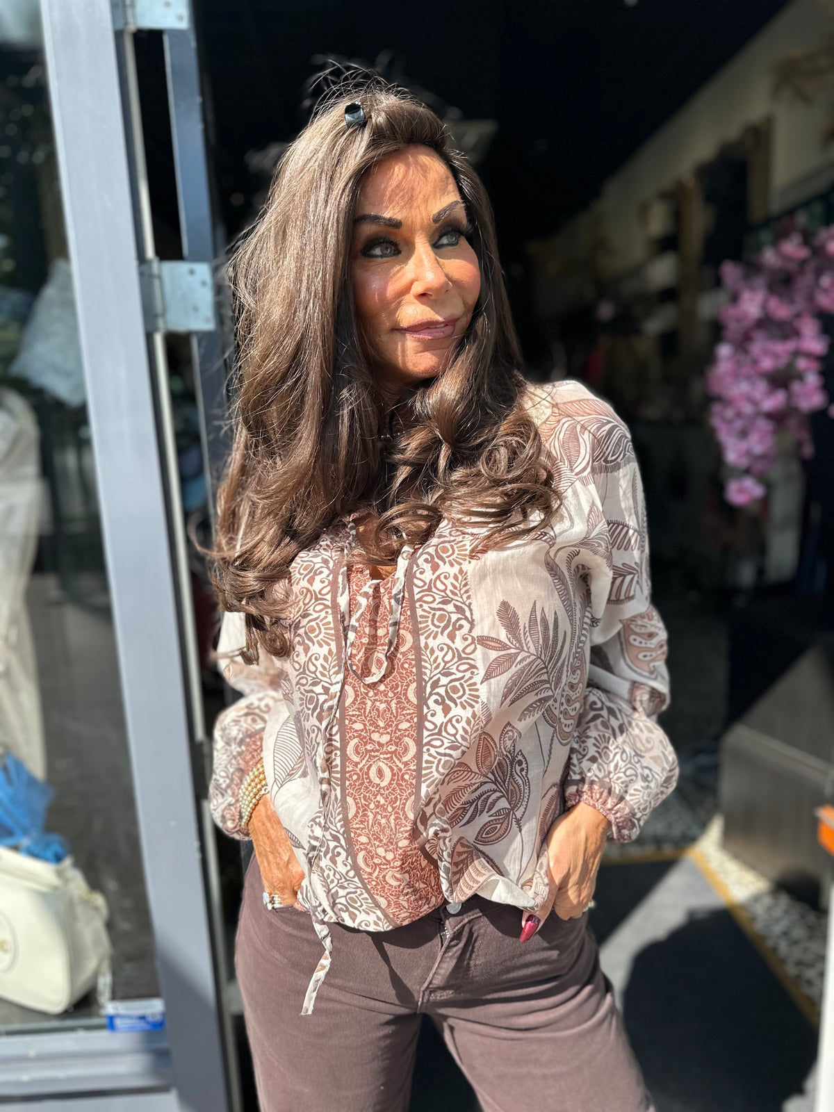 Blouse "Dina" Bruin/Créme