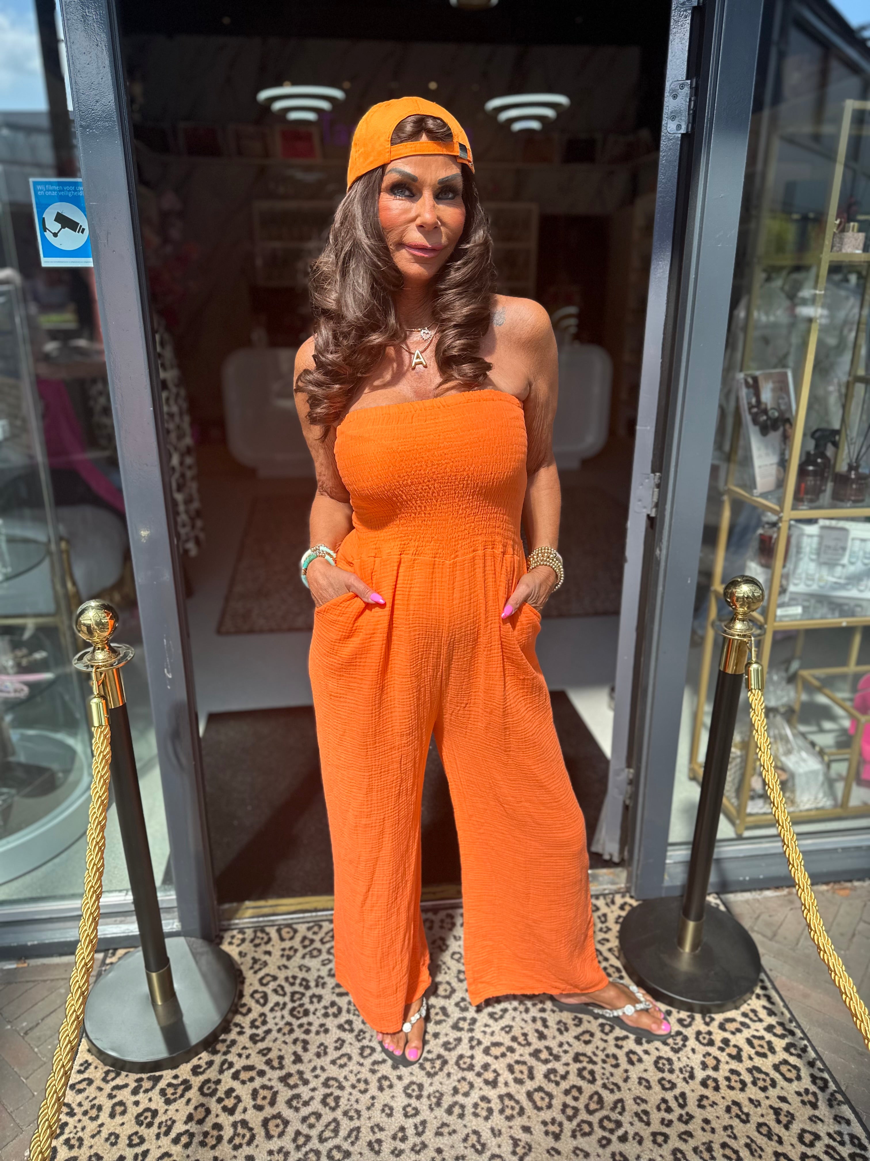 Strapless jumpsuit “Maya” hydrofiel oranje
