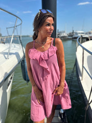 Korte jurk ruches "Fierce" oud roze