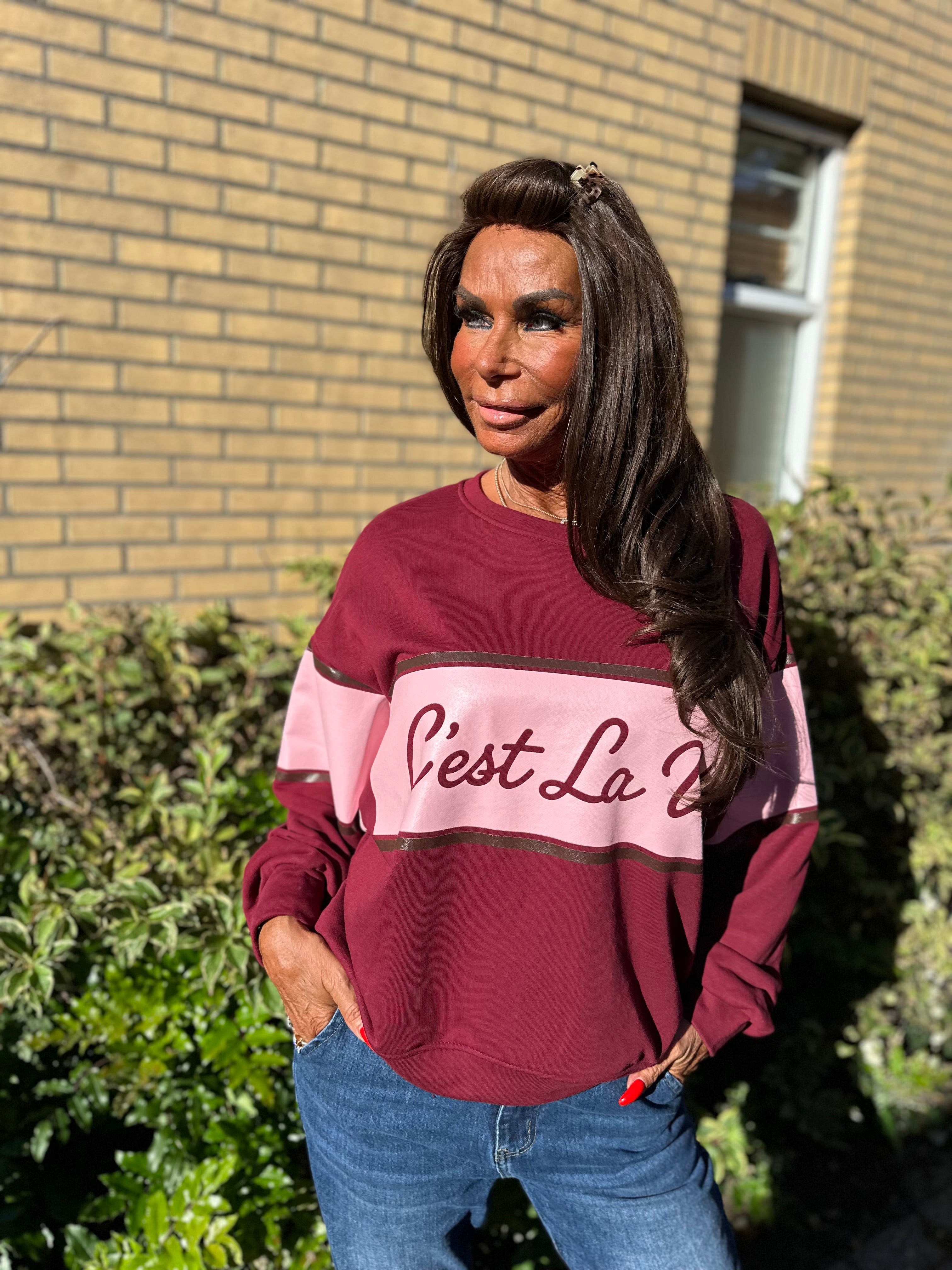 Trui "Cest la vie" bordeaux
