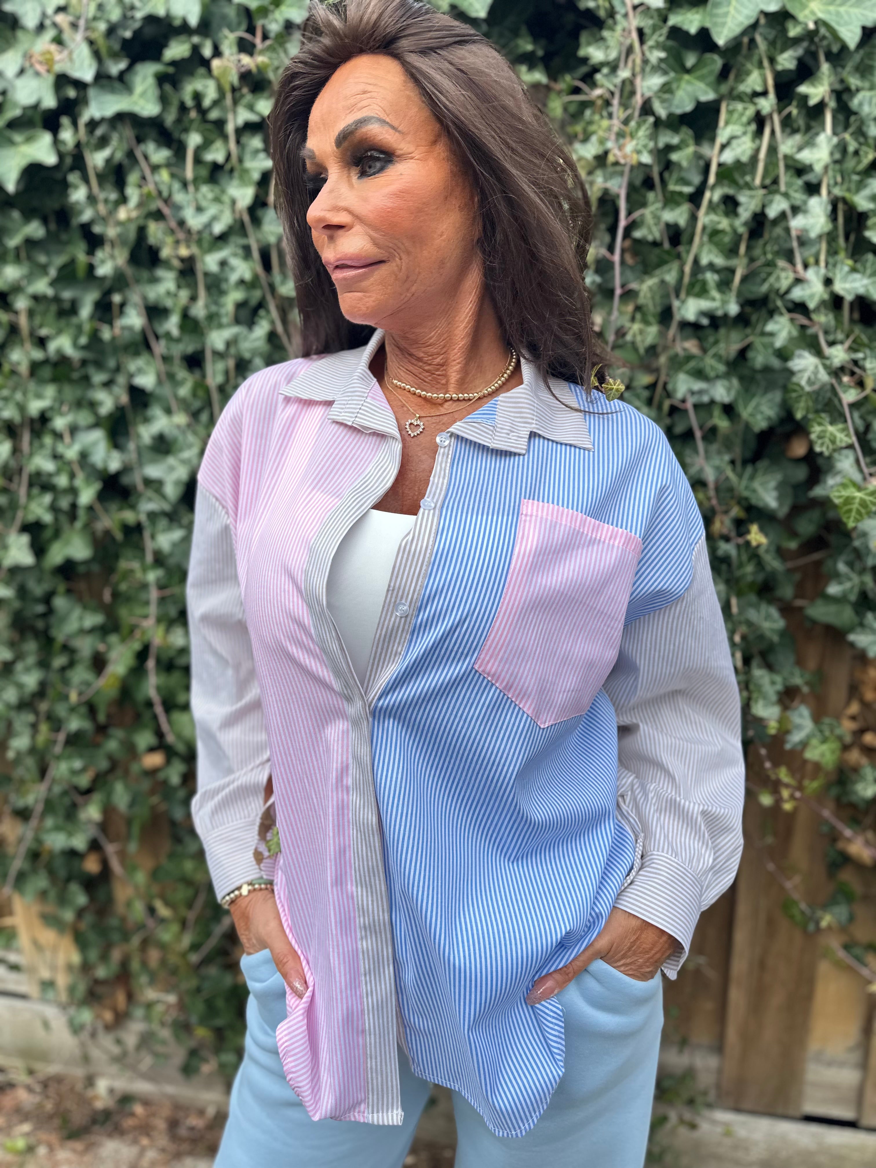 Blouse Streep blauw/beige