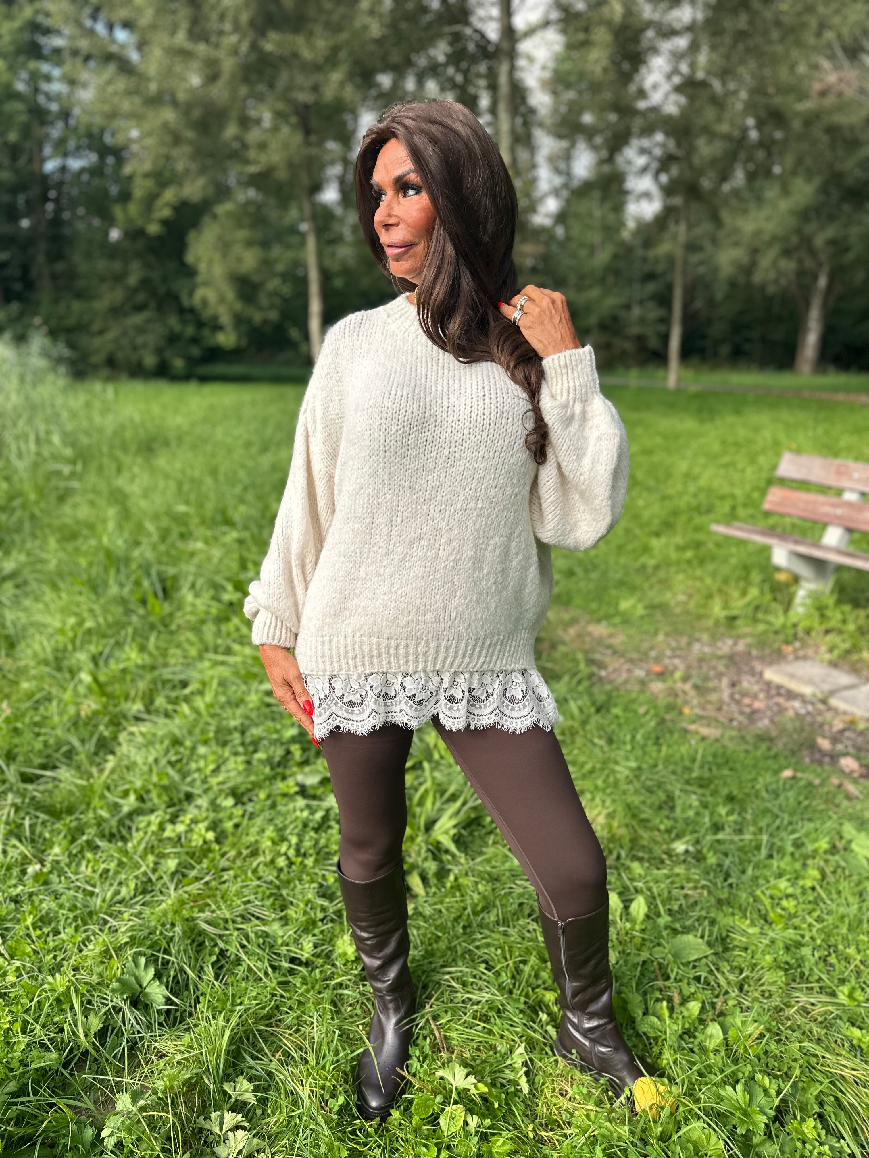Gebreide trui kant "Knitted" créme
