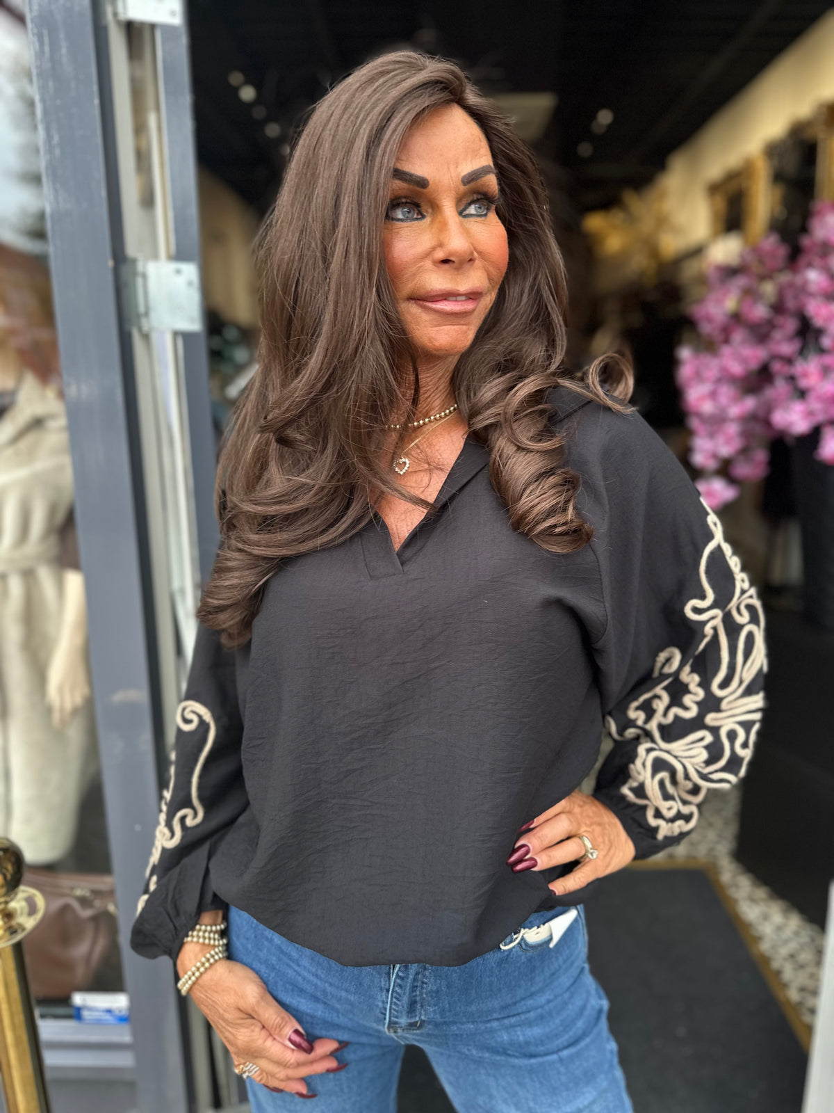 Blouse "Broderie" zwart