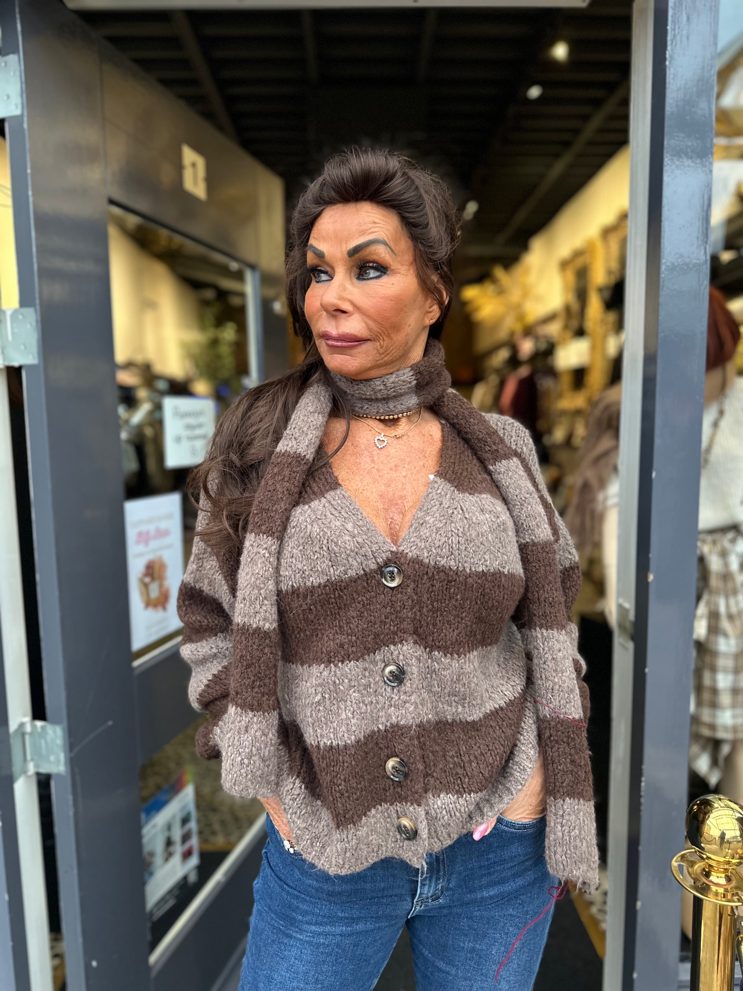 Vest met sjaal gestreept Bruin/Taupe