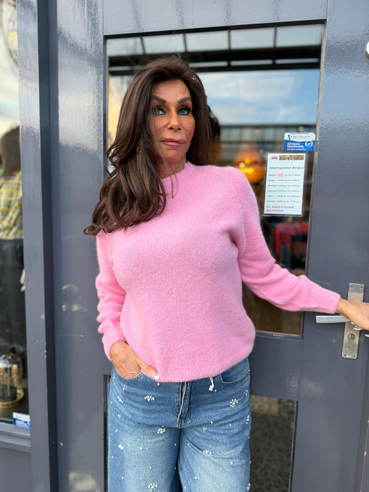 Top lange mouw "Cozy" Licht roze