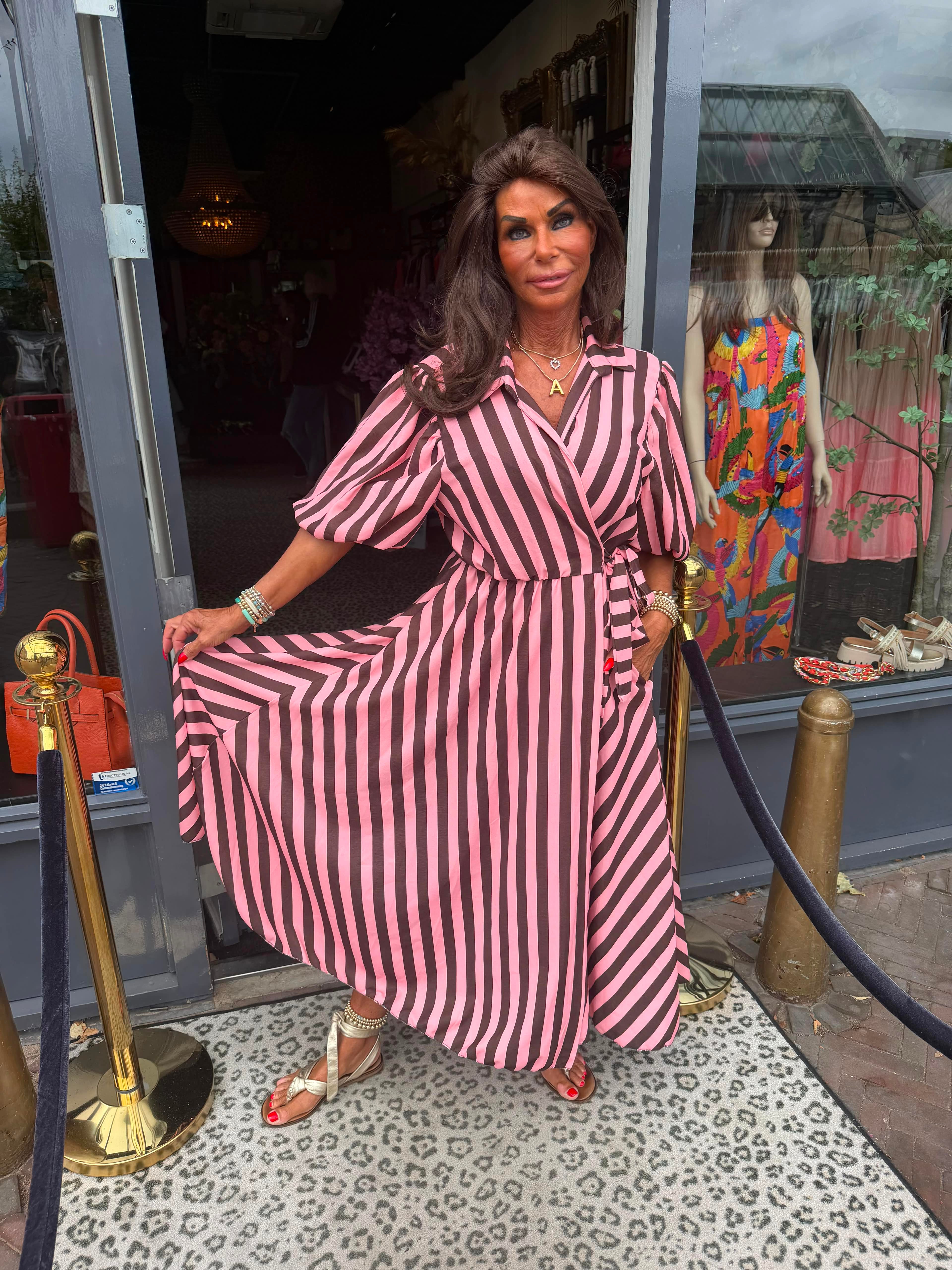 Jurk "streepjurk Hola" Roze/bruin