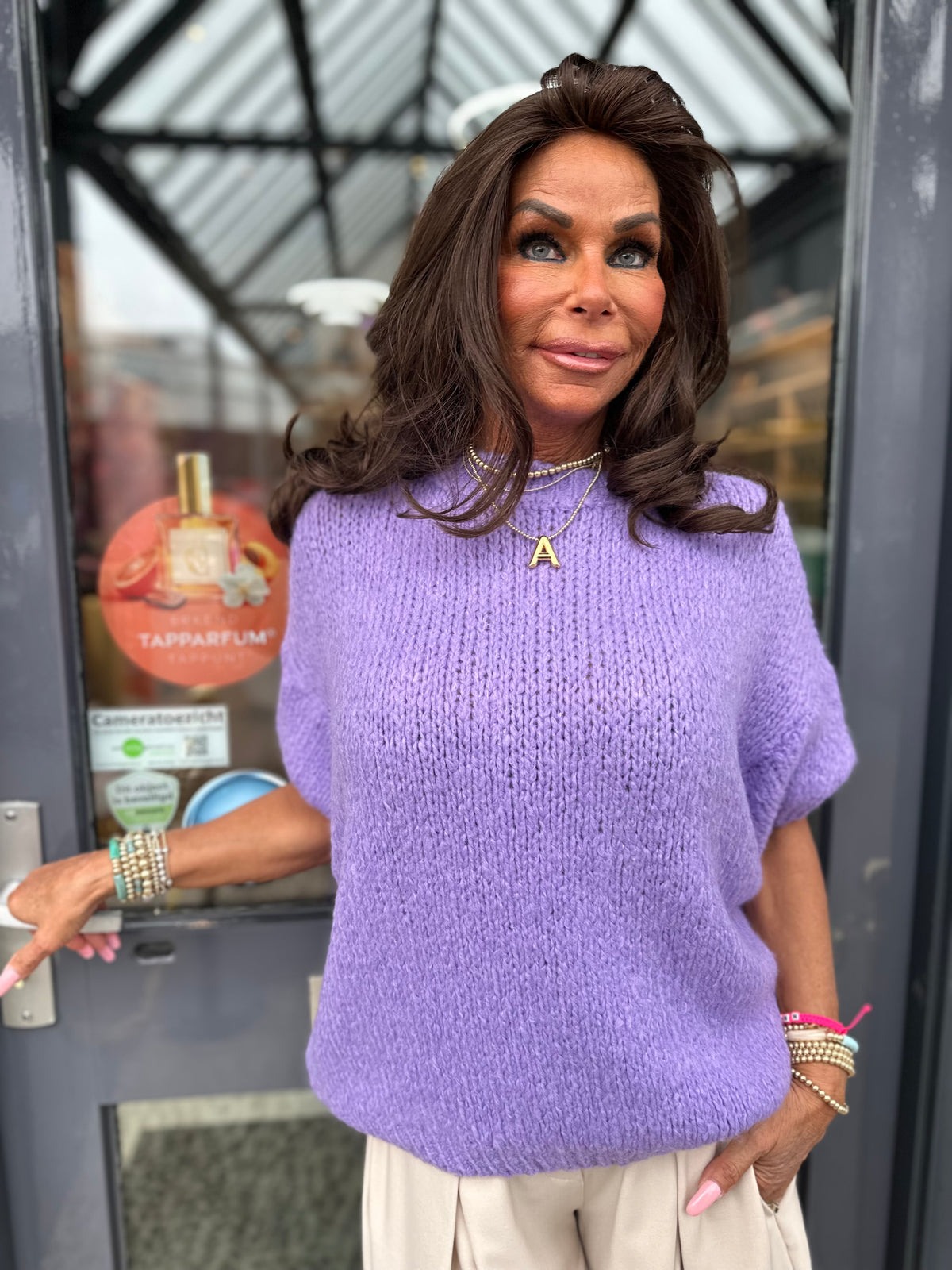 knitted korte mouw Paars