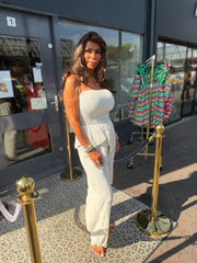 Strapless lurex jumpsuit “Yada” Ecru