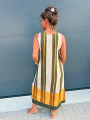 Viscose stripe jurk legergroen