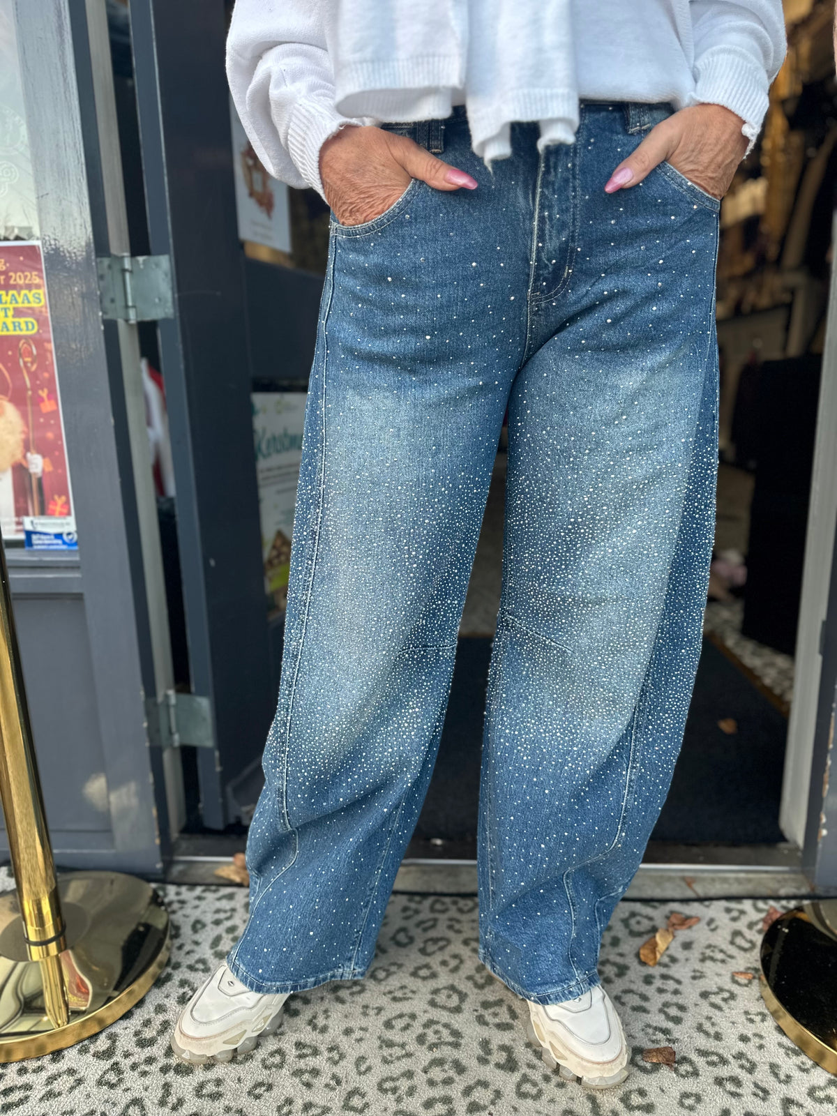 “Ballon" jeans blauw met bling