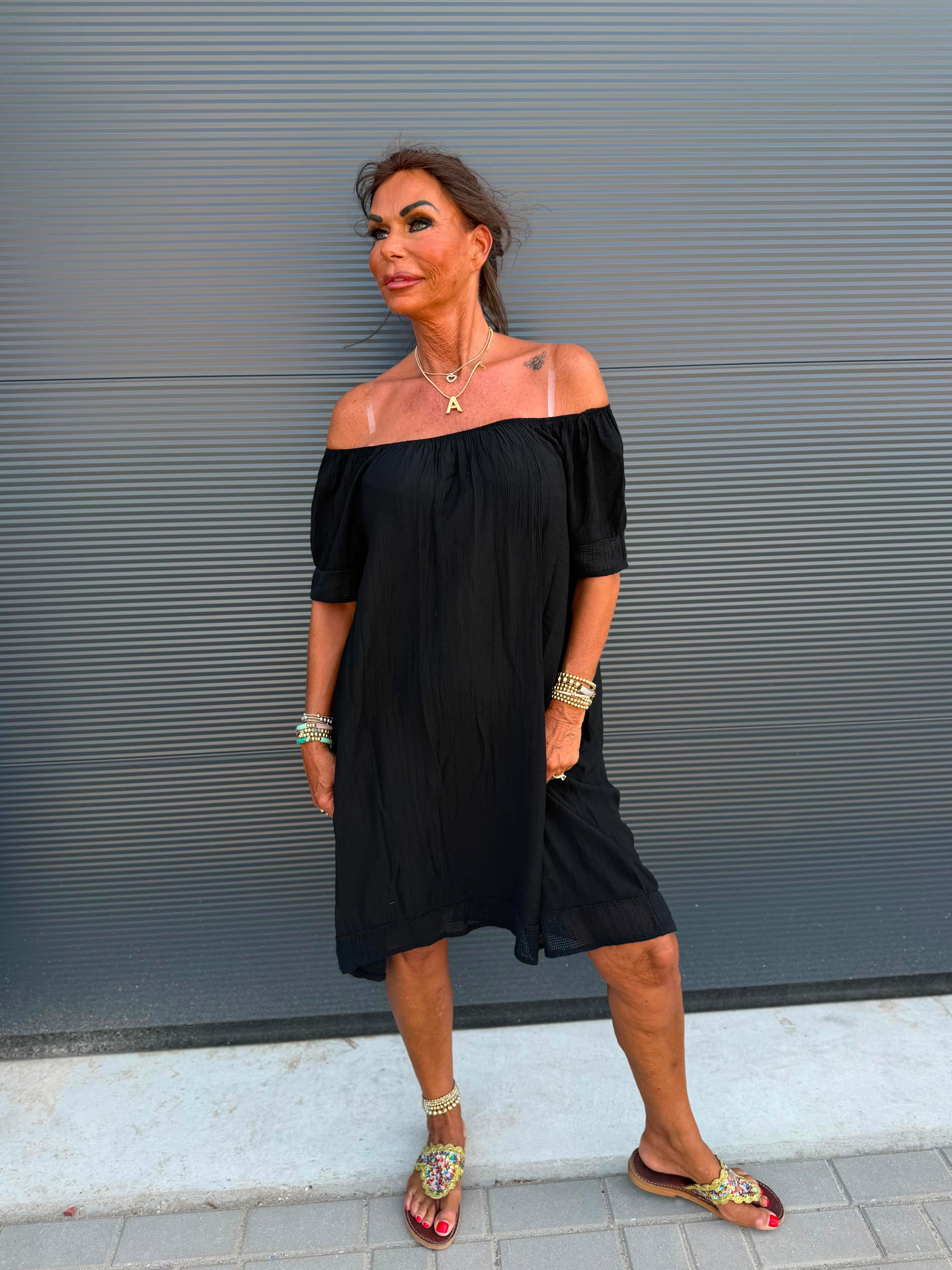 Off-shoulder jurkje “Viscose” zwart