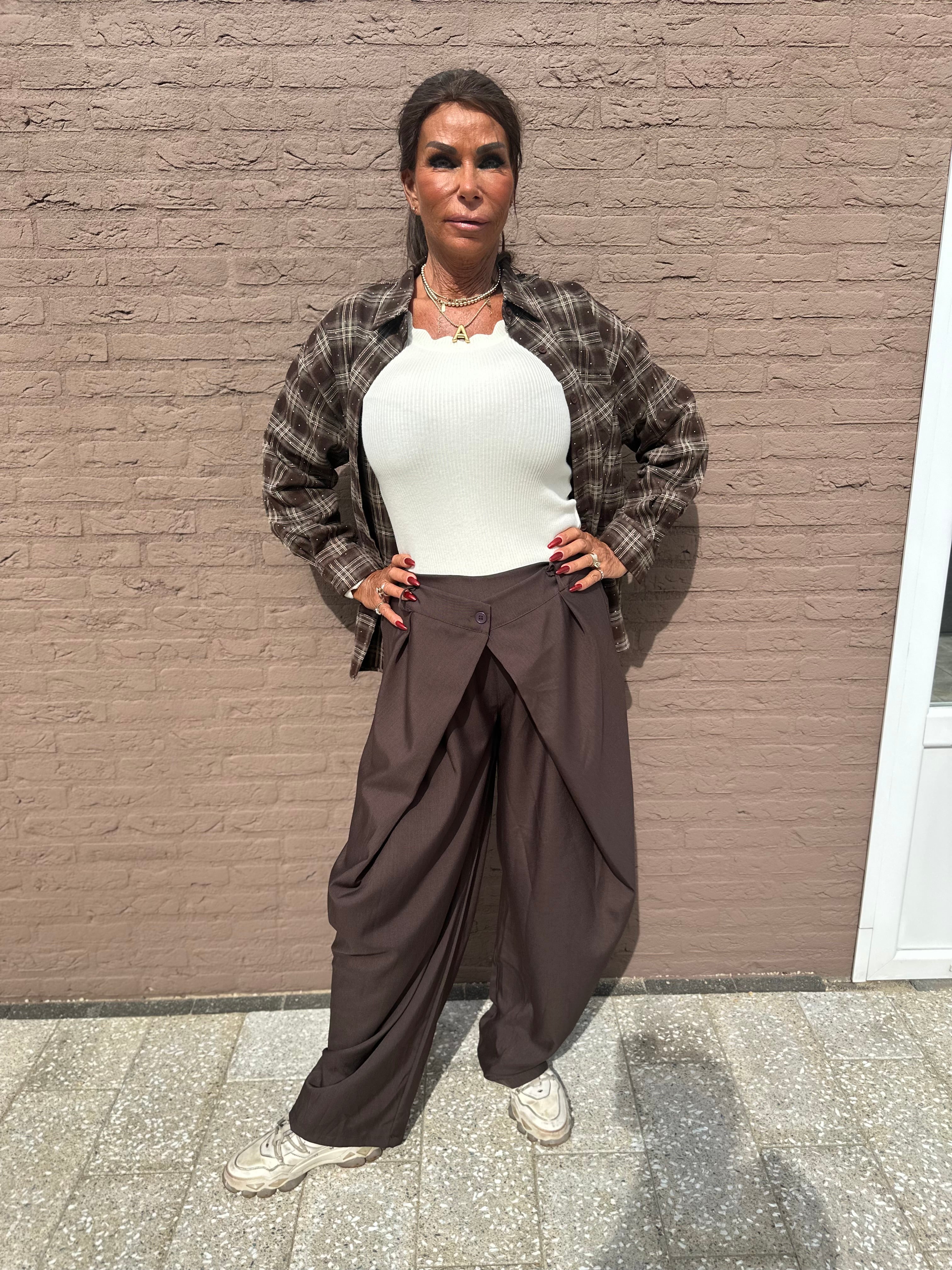 Plooien Pantalon ballon wide donkerbruin