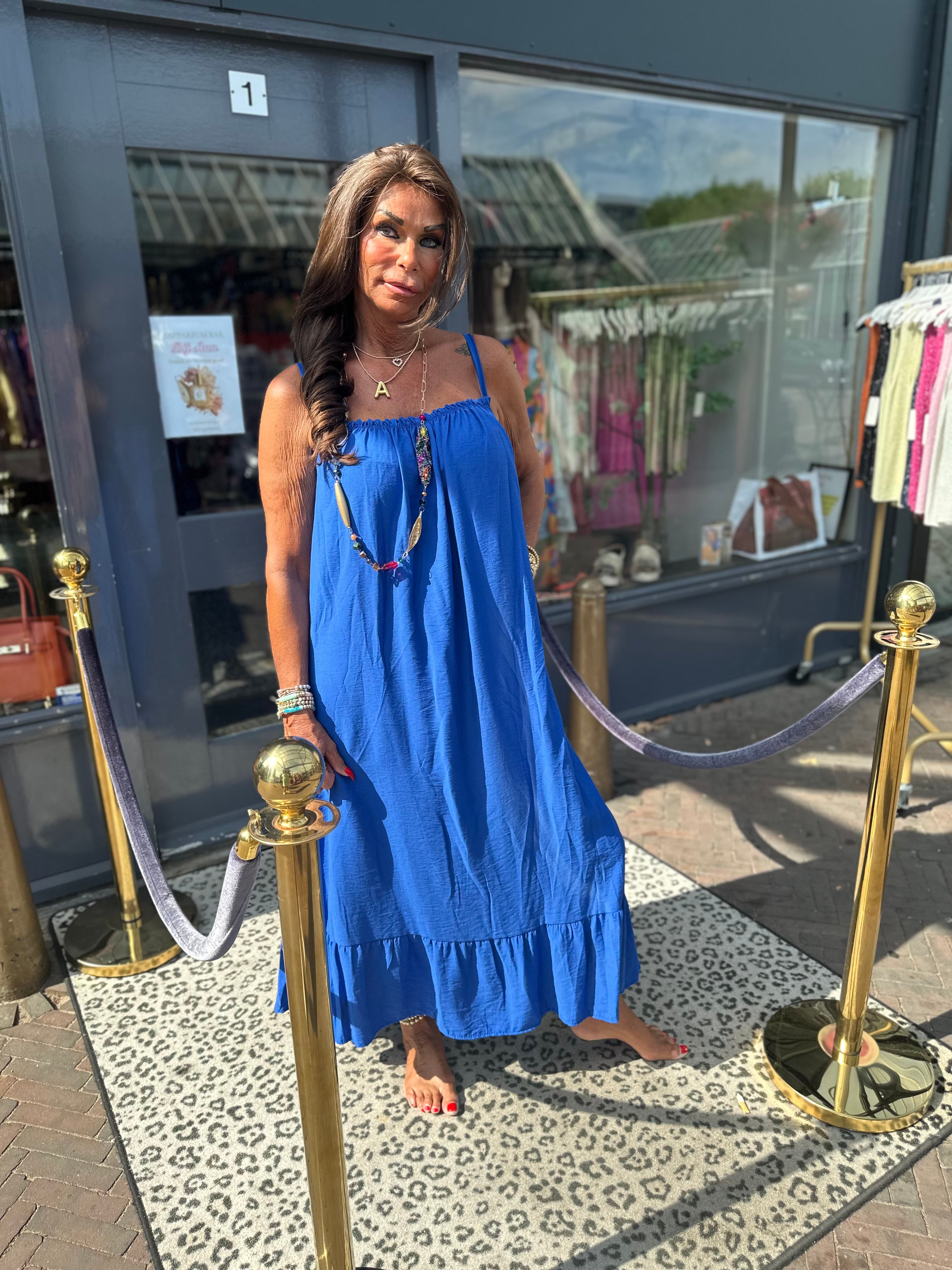 Lange Viscose jurk "Emily" kobaltblauw