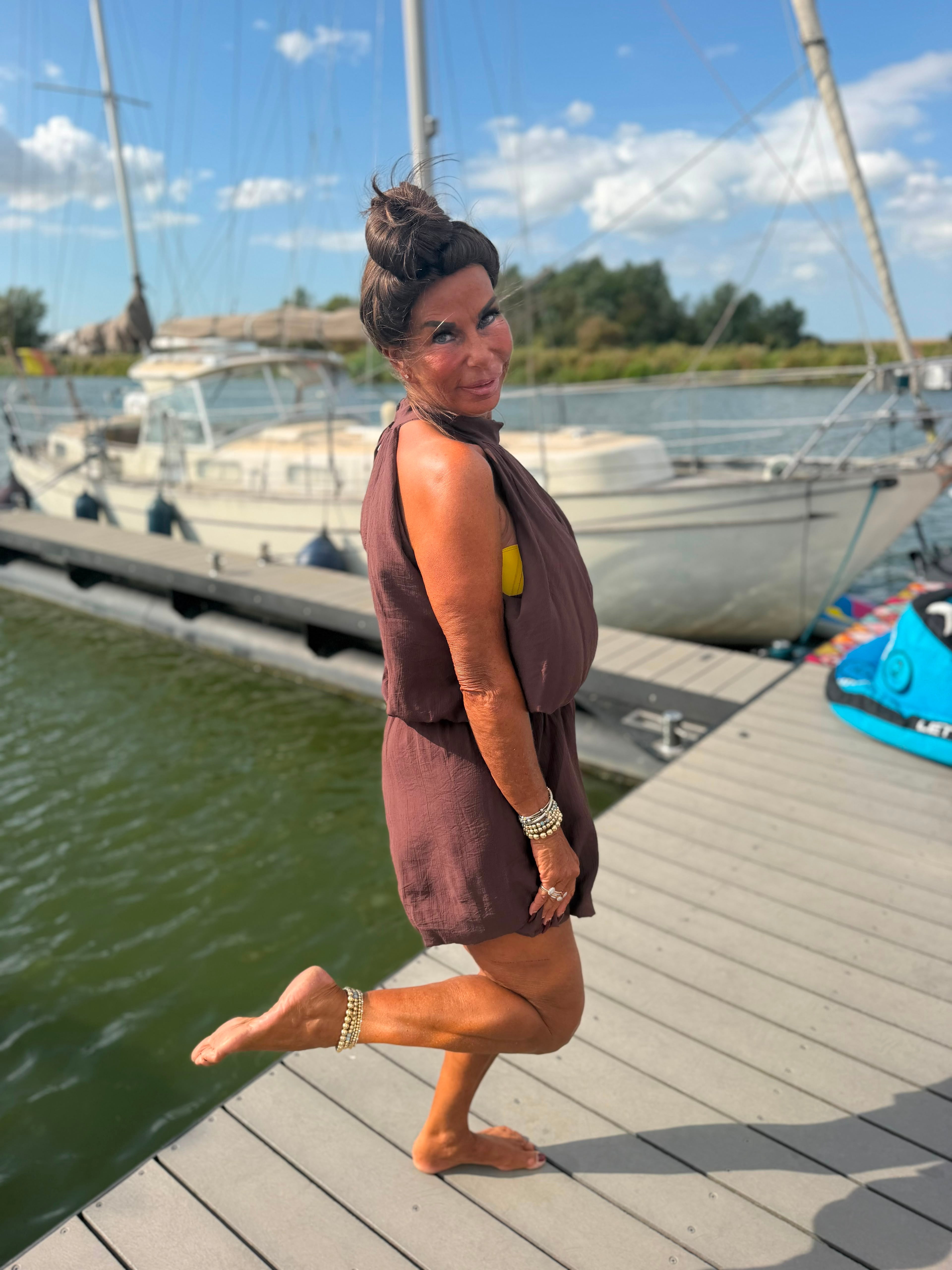 Playsuit kort "halter" taupe
