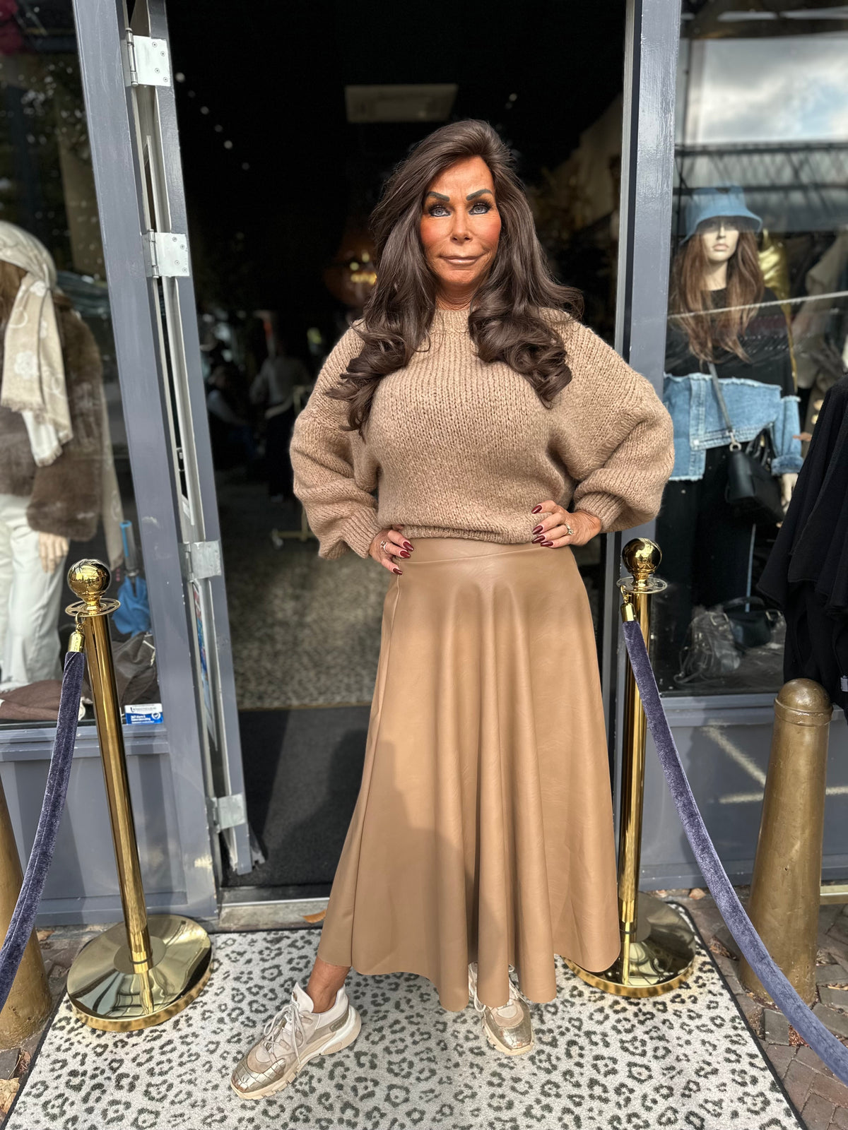 Leren rok "Poppy" Camel