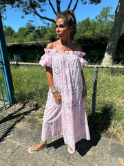 Lange off shoulder jurk "Tapas" Roze