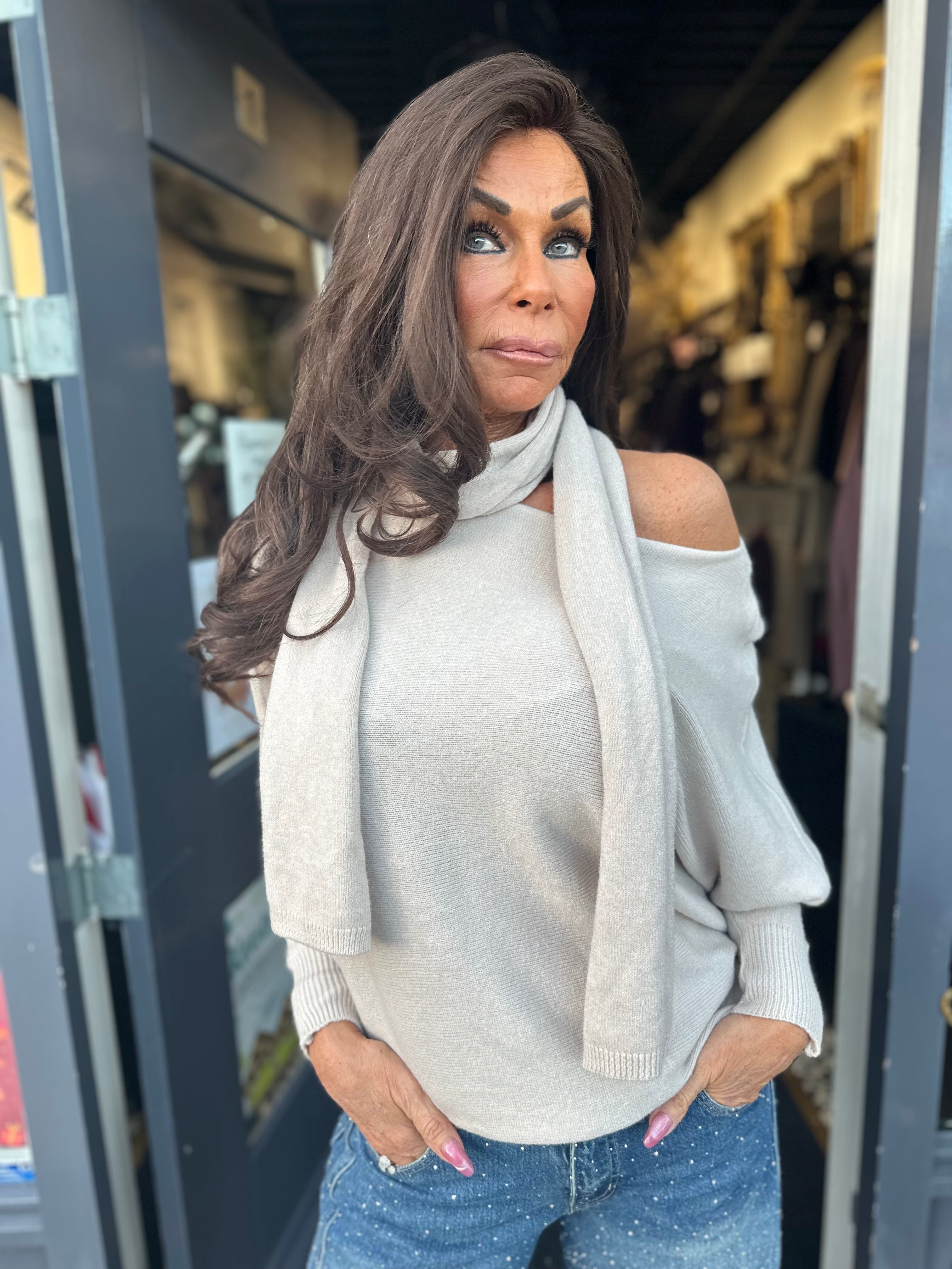 Top “Grace” met Sjaal Beige