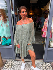 Jurkje off shoulder "Lace" legergroen