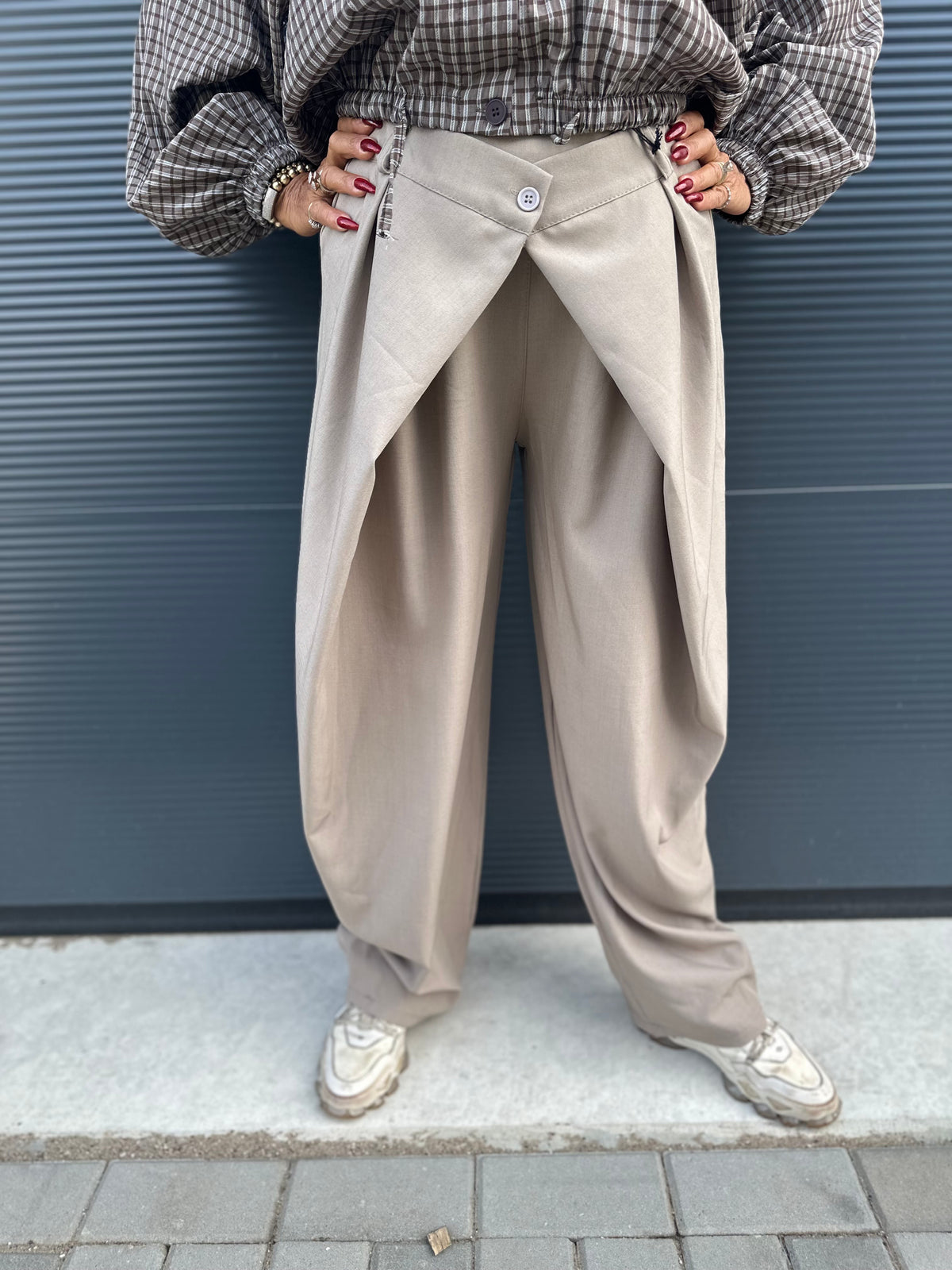 Plooien Pantalon ballon wide taupe