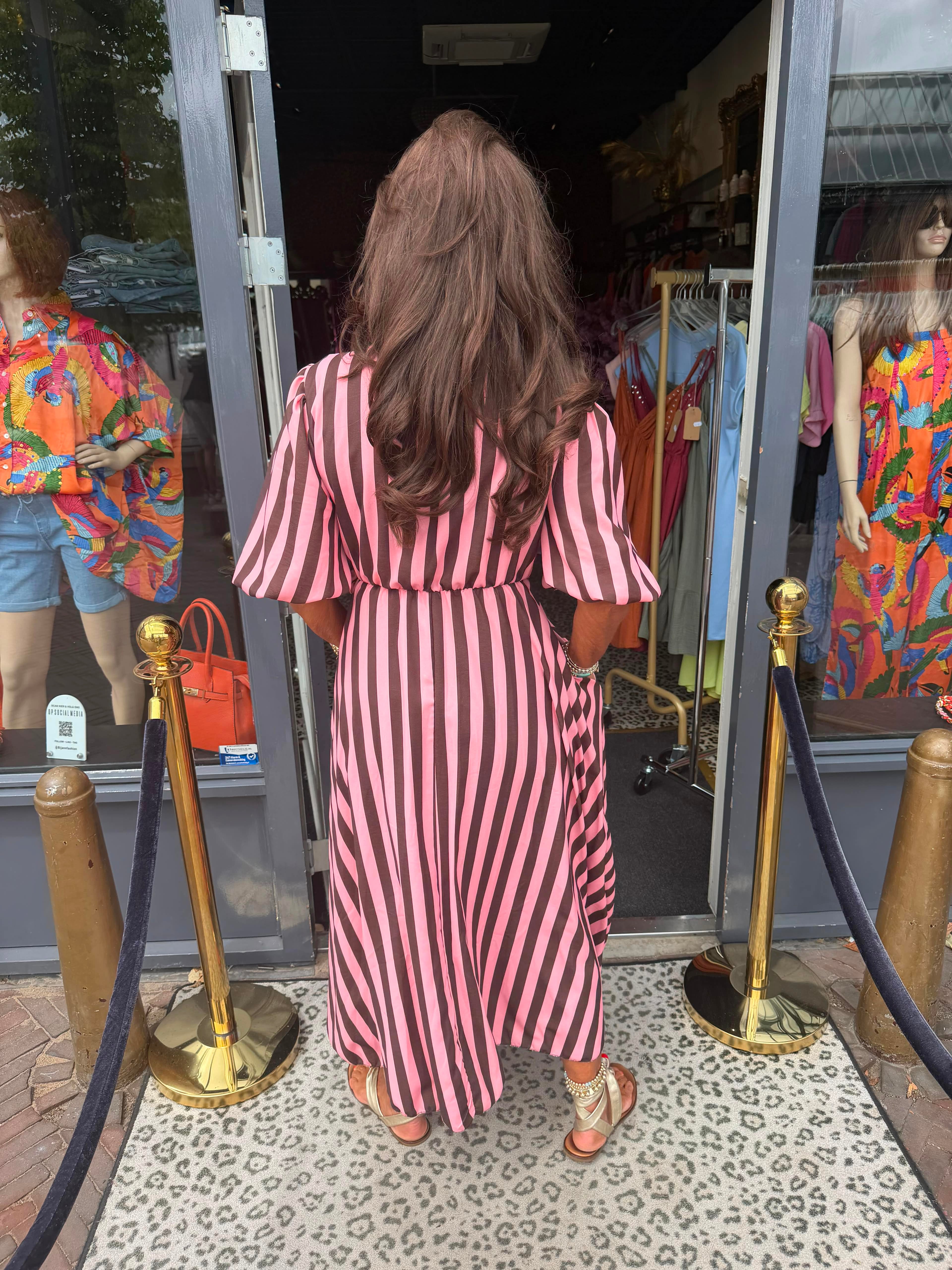 Jurk "streepjurk Hola" Roze/bruin