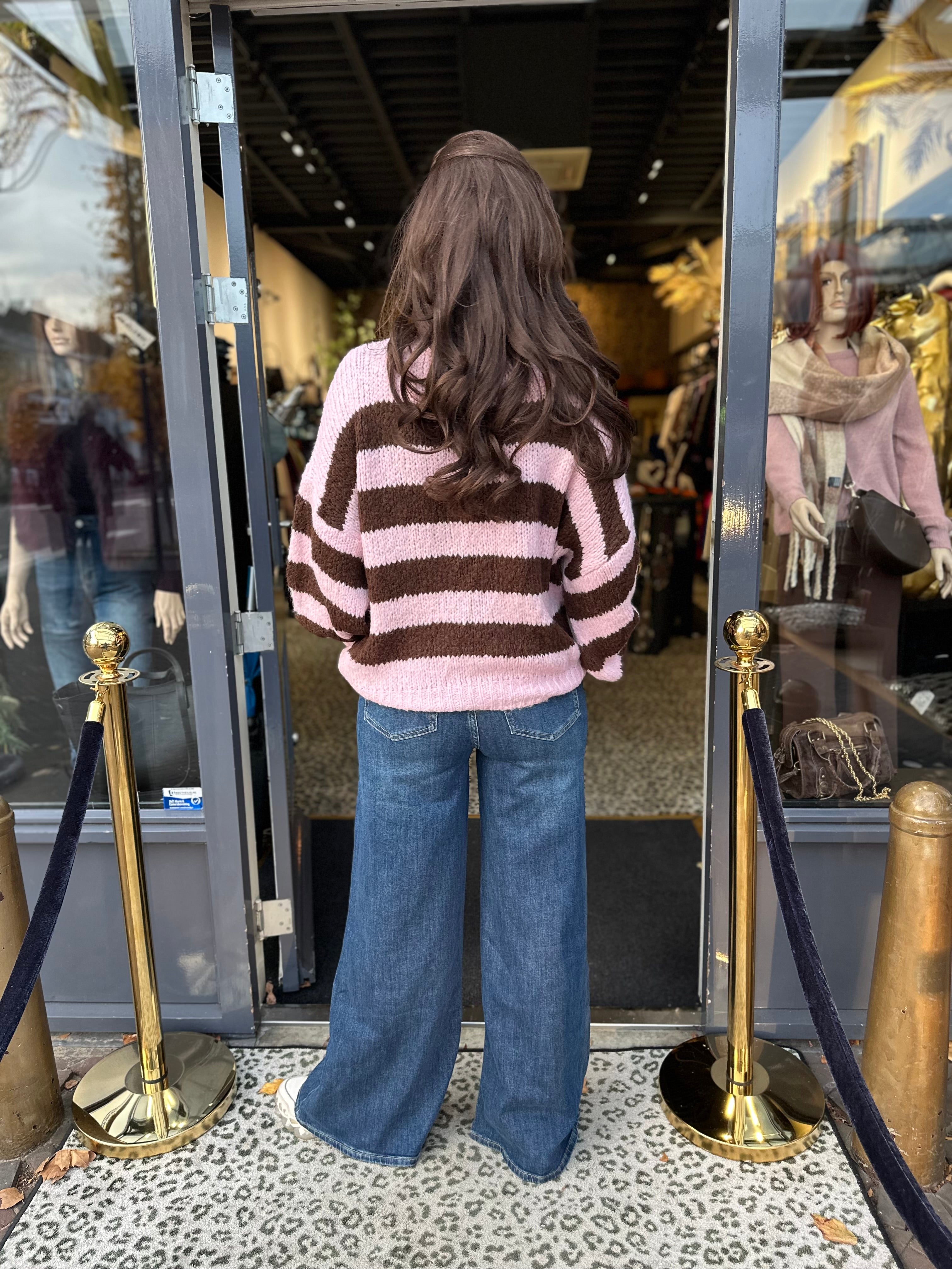 Trui Knitted “STRIPE” Roze/Bruin