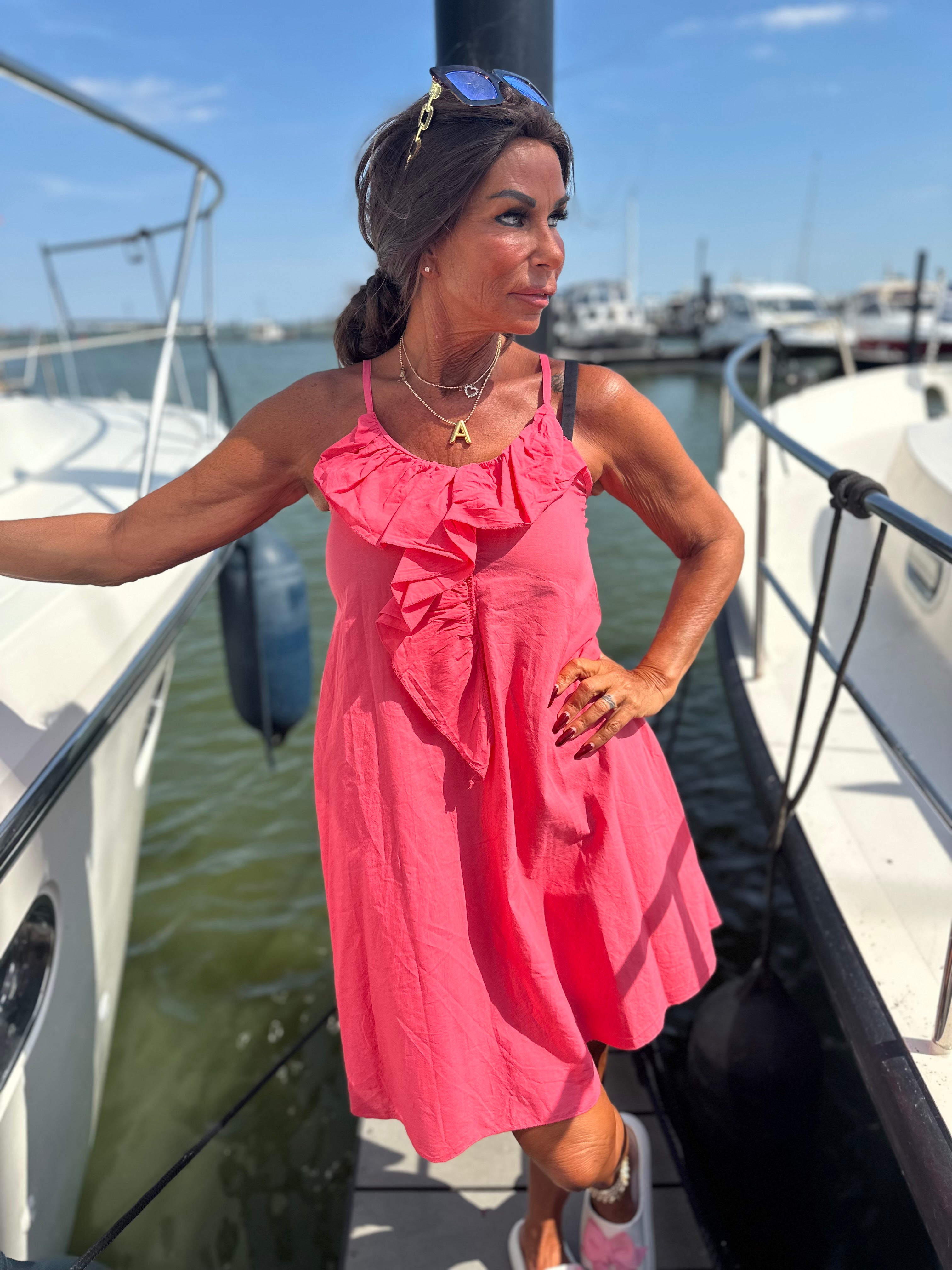 Korte jurk ruches "Fierce" bubblegum roze