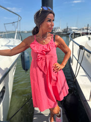 Korte jurk ruches "Fierce" bubblegum roze