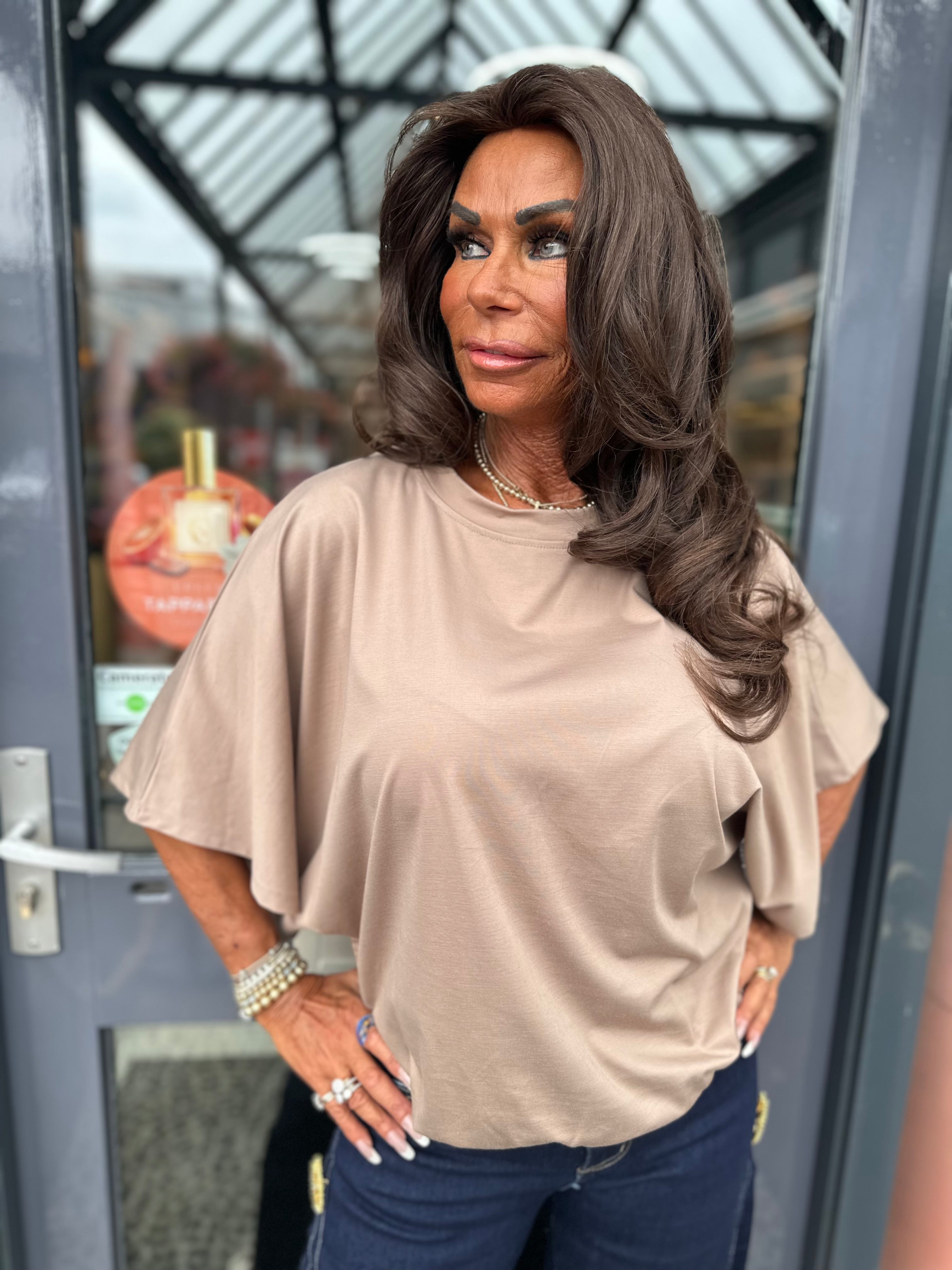 Top "Wide" vleermuismouw taupe