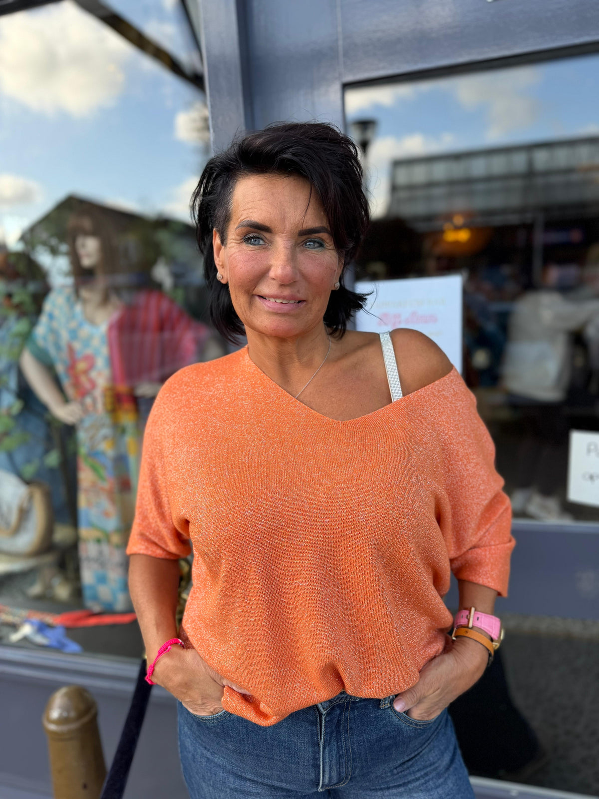 Truitje glitter v-hals Oranje