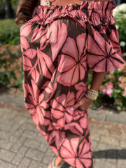 Offshoulder jurkje “Selina” poederroze/bruin