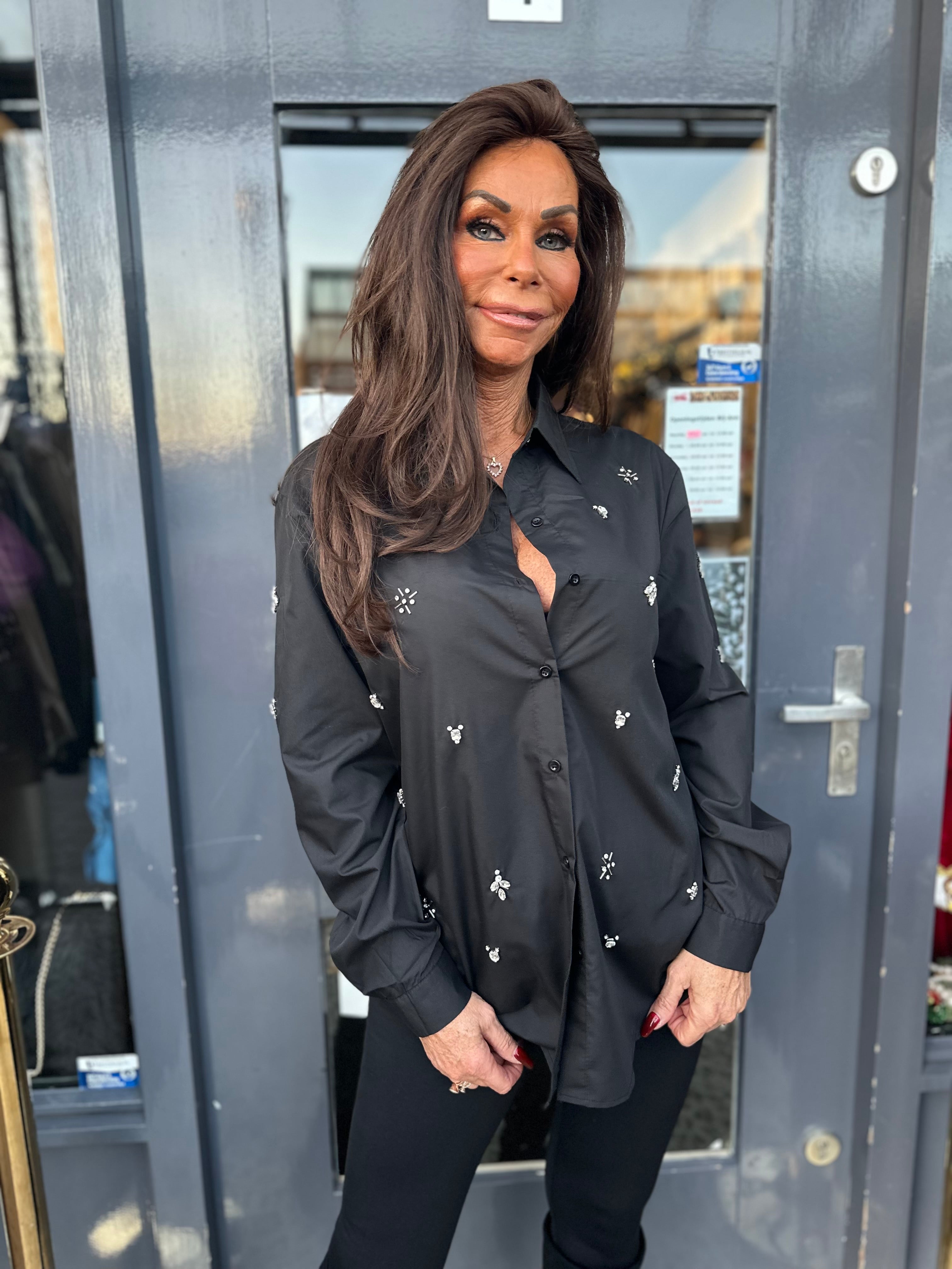 Blouse "Sassy Strassy" steentjes zwart