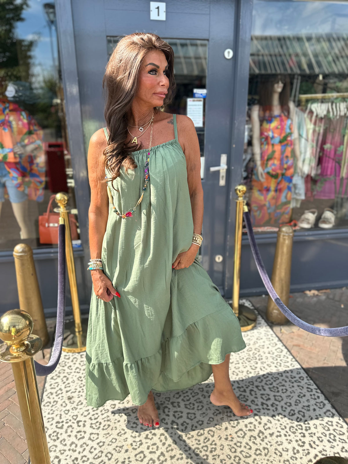 Lange Viscose jurk "Emily" legergroen