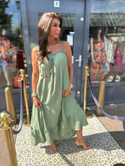 Lange Viscose jurk "Emily" legergroen