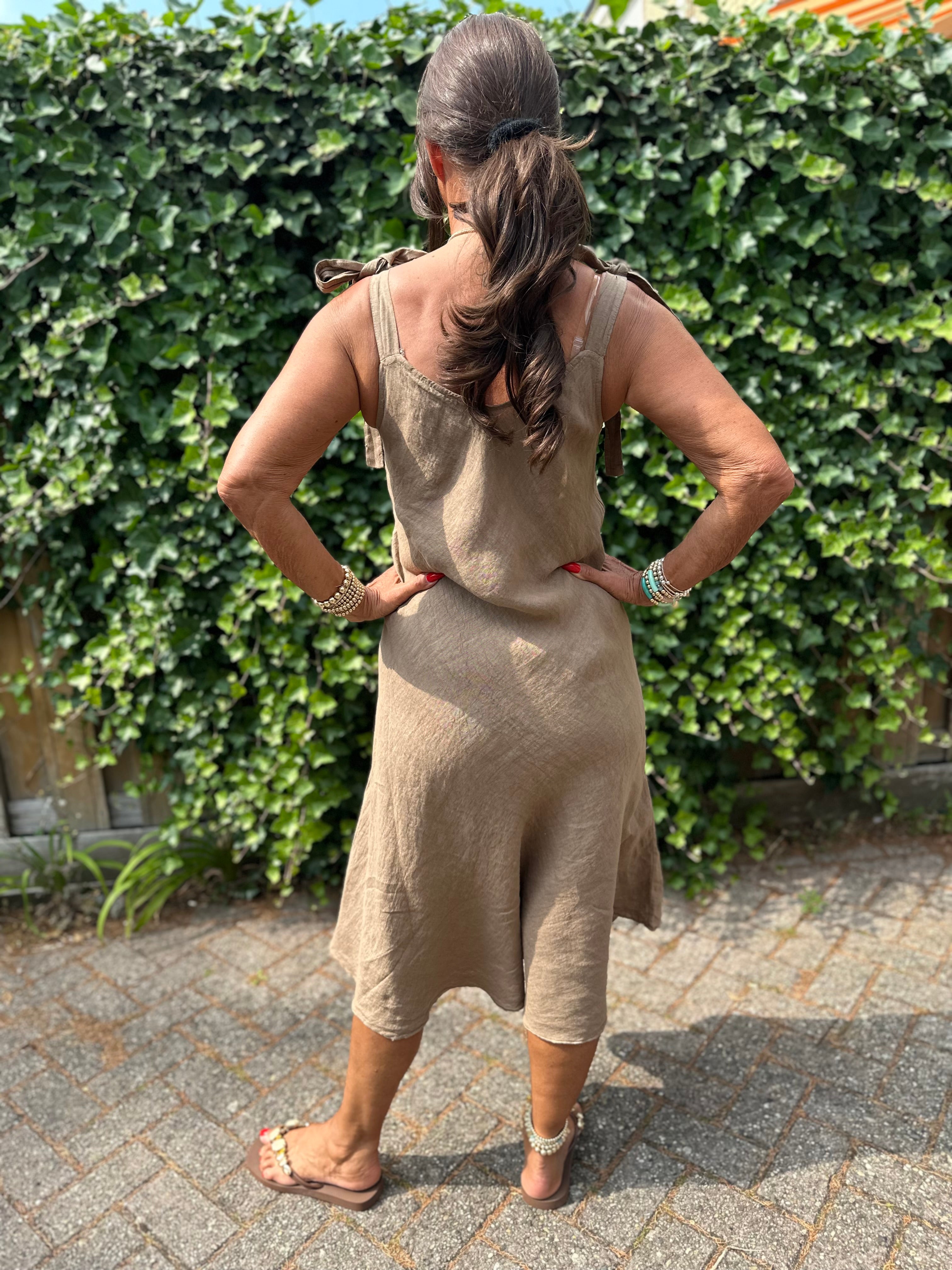 Linnen jurk Ribbon Camel