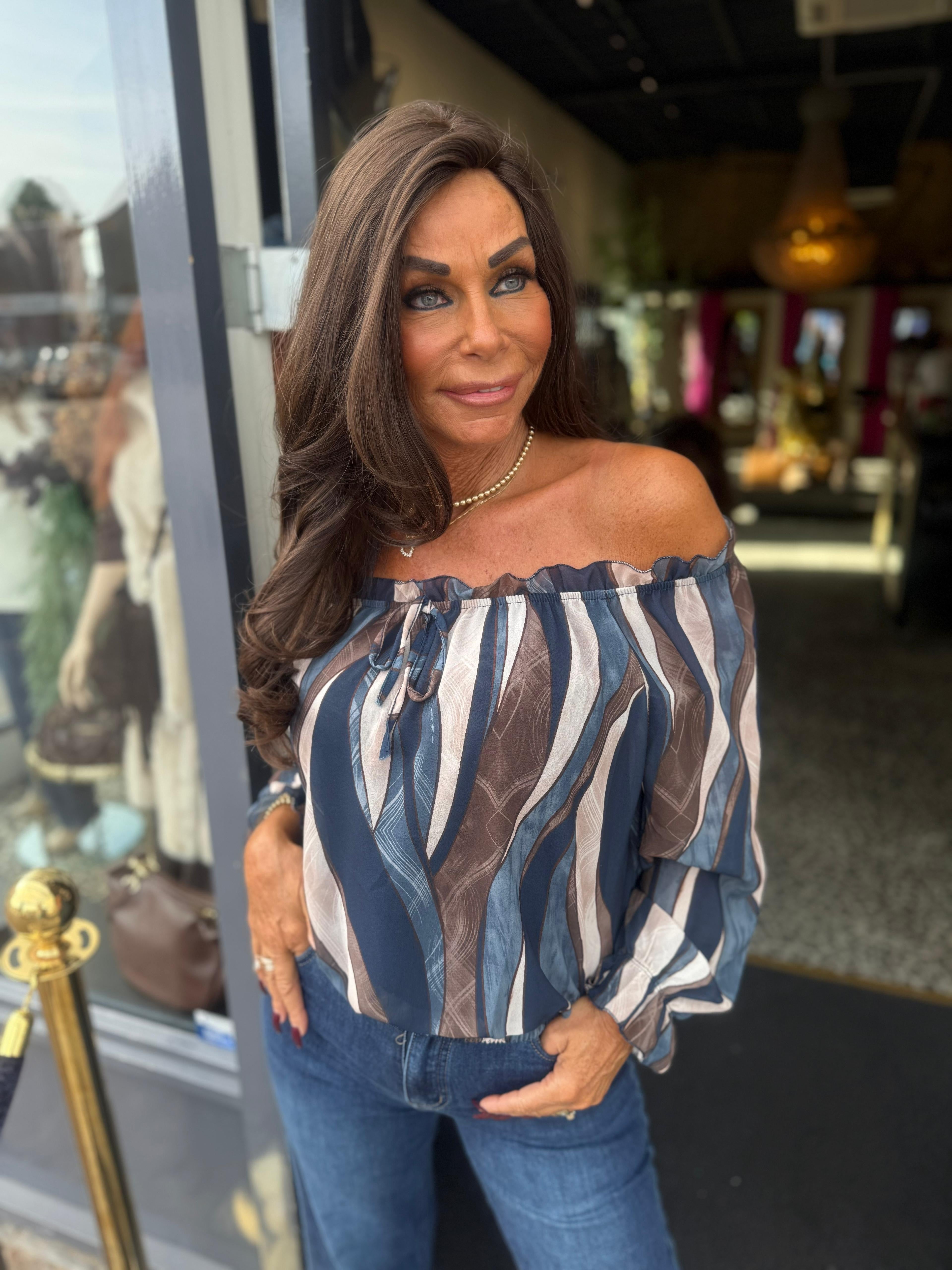 Off shoulder Blouse "coup de foudre" blauw