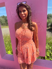 Playsuit kort "hydrofiel" print zalm