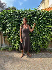 Linnen jurk Ribbon donkerbruin