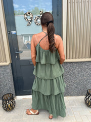 Lange jurk Ruches “Salsa” legergroen